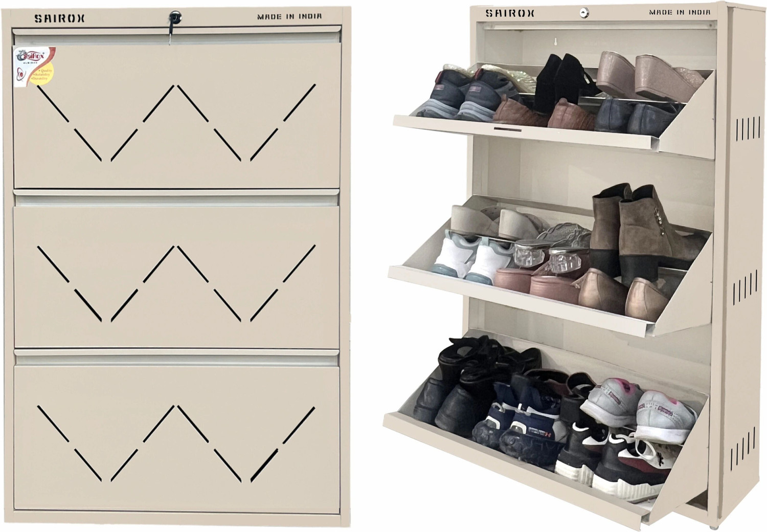 Image of ULTRAALMIRAH ULTRA SHOE RACK B3 Metal Shoe Rack (BEIGE, 4 Shelves, Pre-assembled)