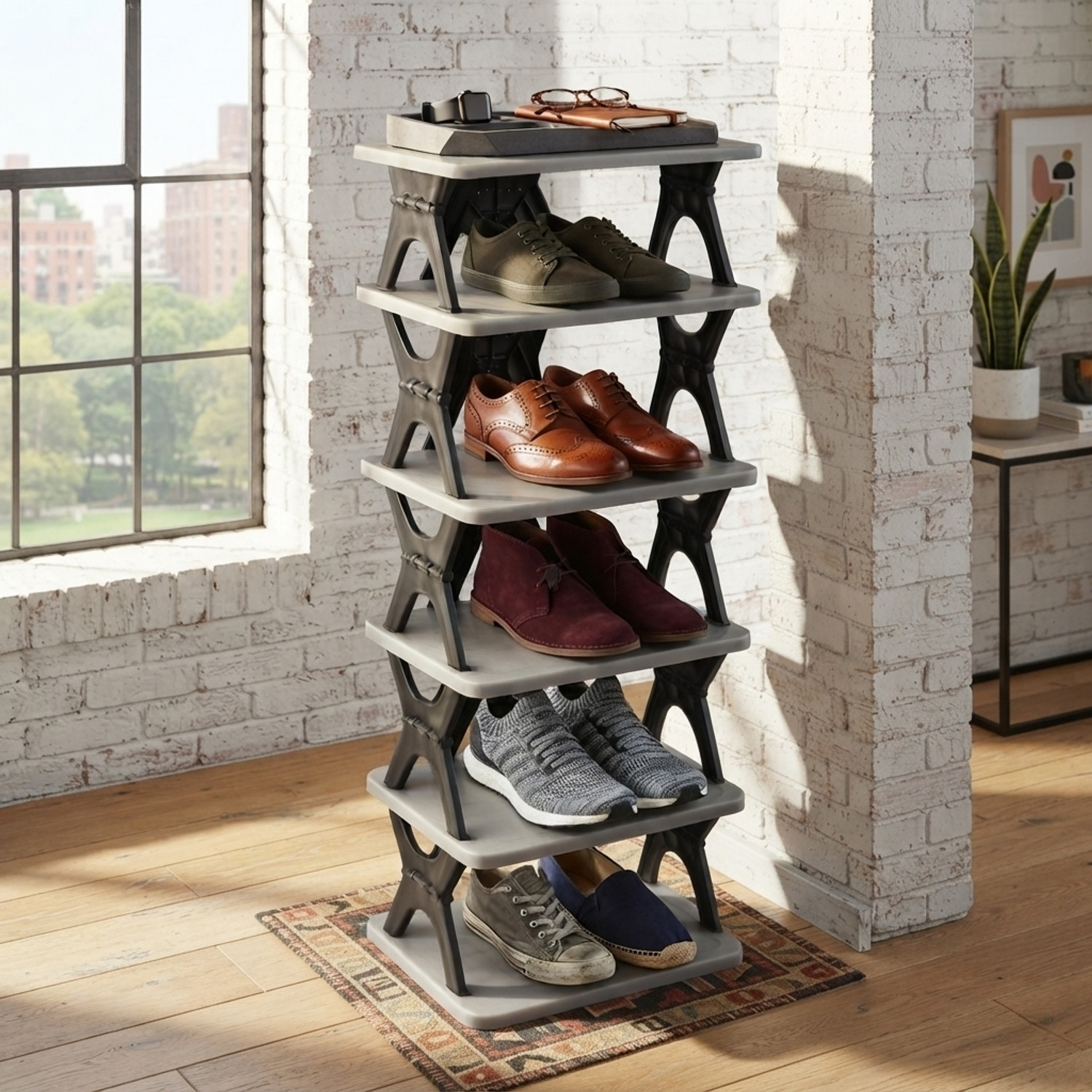 Image of Nilkamal Freedom Mini 09 (FMSC09) Sandy & Dark Brown Plastic Shoe Rack (Sandy and Dark Brown, 3 Shelves, DIY(Do-It-Yourself))