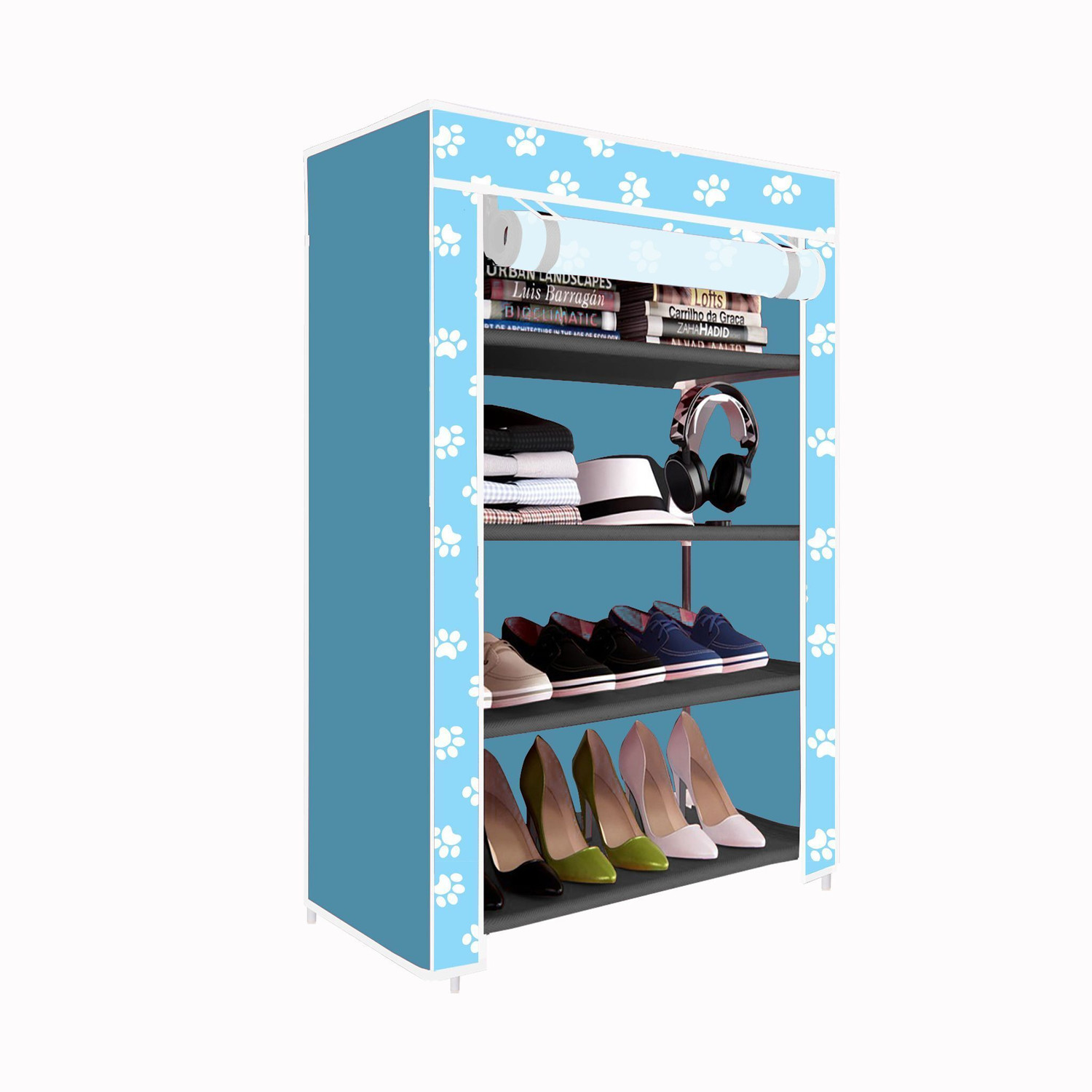 Image of YASHVI Plastic Shoe Stand (S16 27 Sky Blue(A4), 4 Shelves, DIY(Do-It-Yourself))