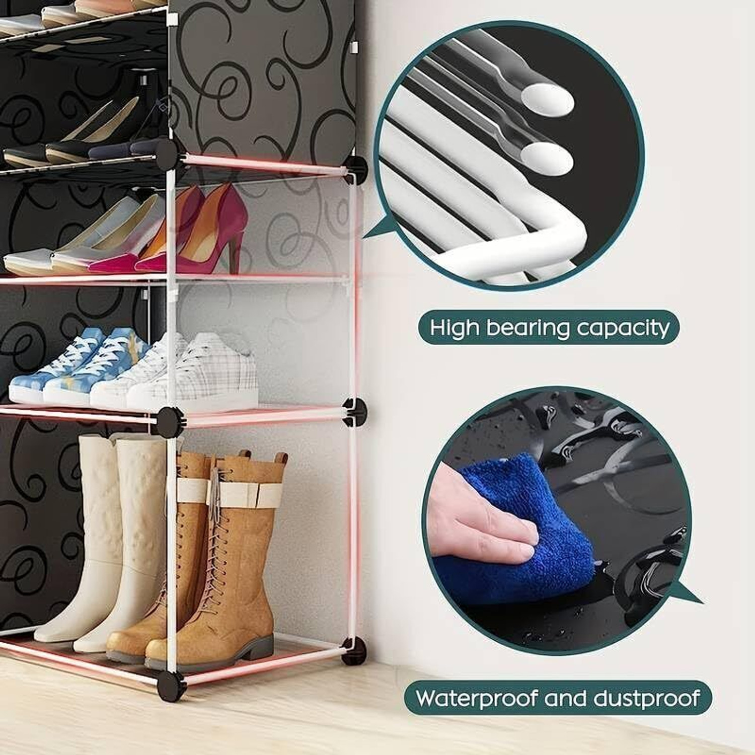 Image of PAffy 8 Door 16 Shelf Plastic Metal Plastic Collapsible Shoe Stand Metal Collapsible Shoe Stand (PINK, 16 Shelves, DIY(Do-It-Yourself))