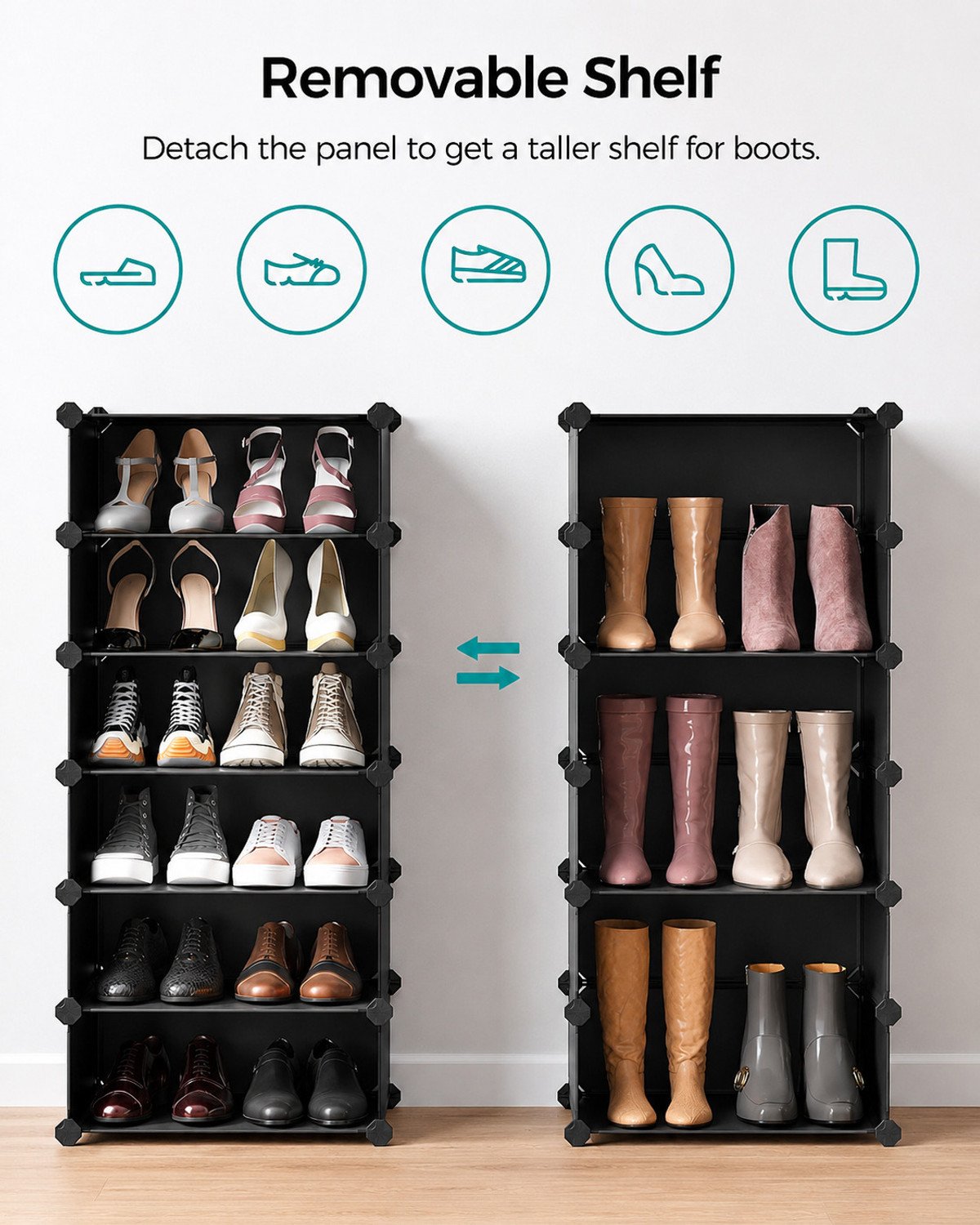 Image of Hayosha 12-Shelf-6-Door Plastic Cubort Shoe Rack Metal, Plastic Collapsible Shoe Stand (18|Black, 18 Shelves, DIY(Do-It-Yourself))