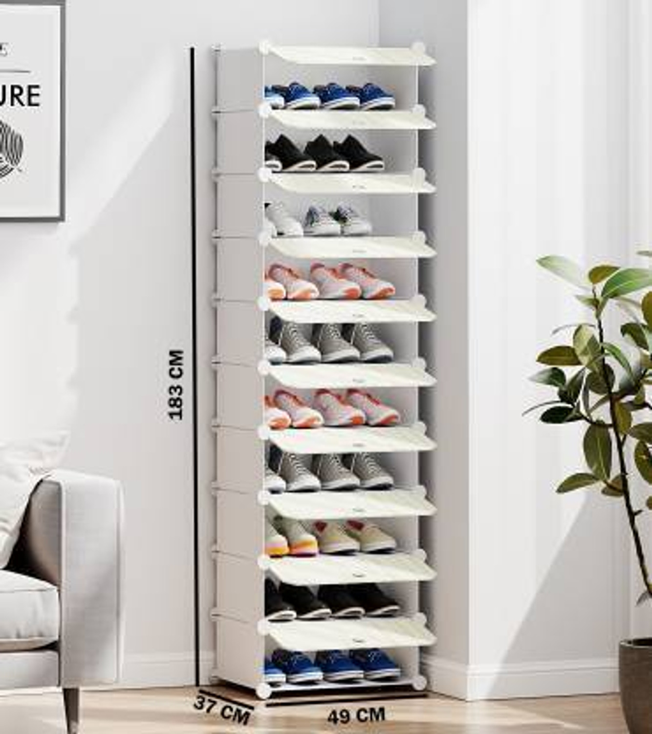 Image of PYXBE 10-Door-10-Shelf Plastic Shoe Rack Storage Organizer for Home BedroomBalcony Plastic Shoe Rack (10-Door-10-Shelf, 10 Shelves, DIY(Do-It-Yourself))