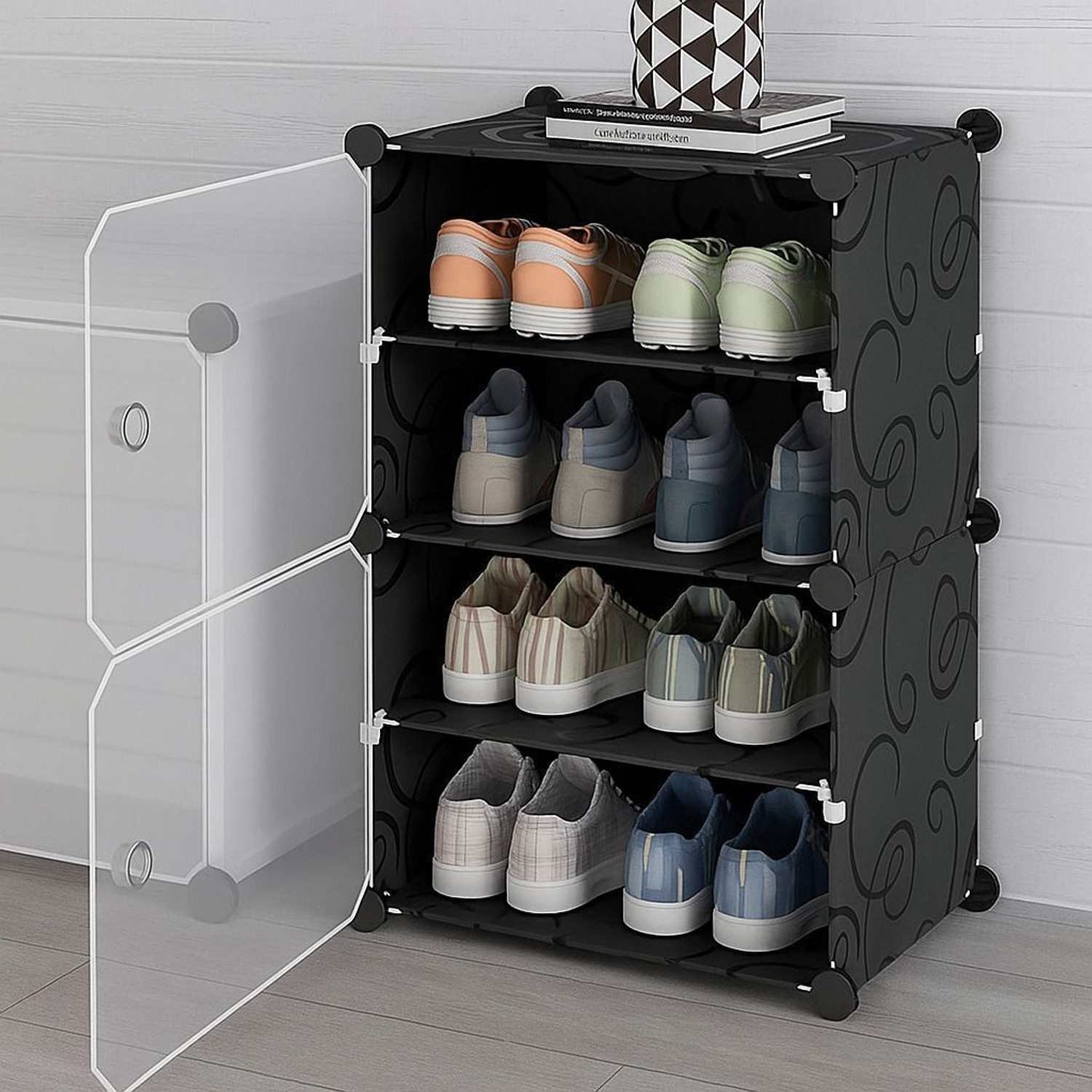 Image of FORMONIX 7-Shelf-4-Door Plastic Cupboard Shoe Rack Plastic, Metal Collapsible Shoe Stand (B4-White, 7 Shelves, DIY(Do-It-Yourself))