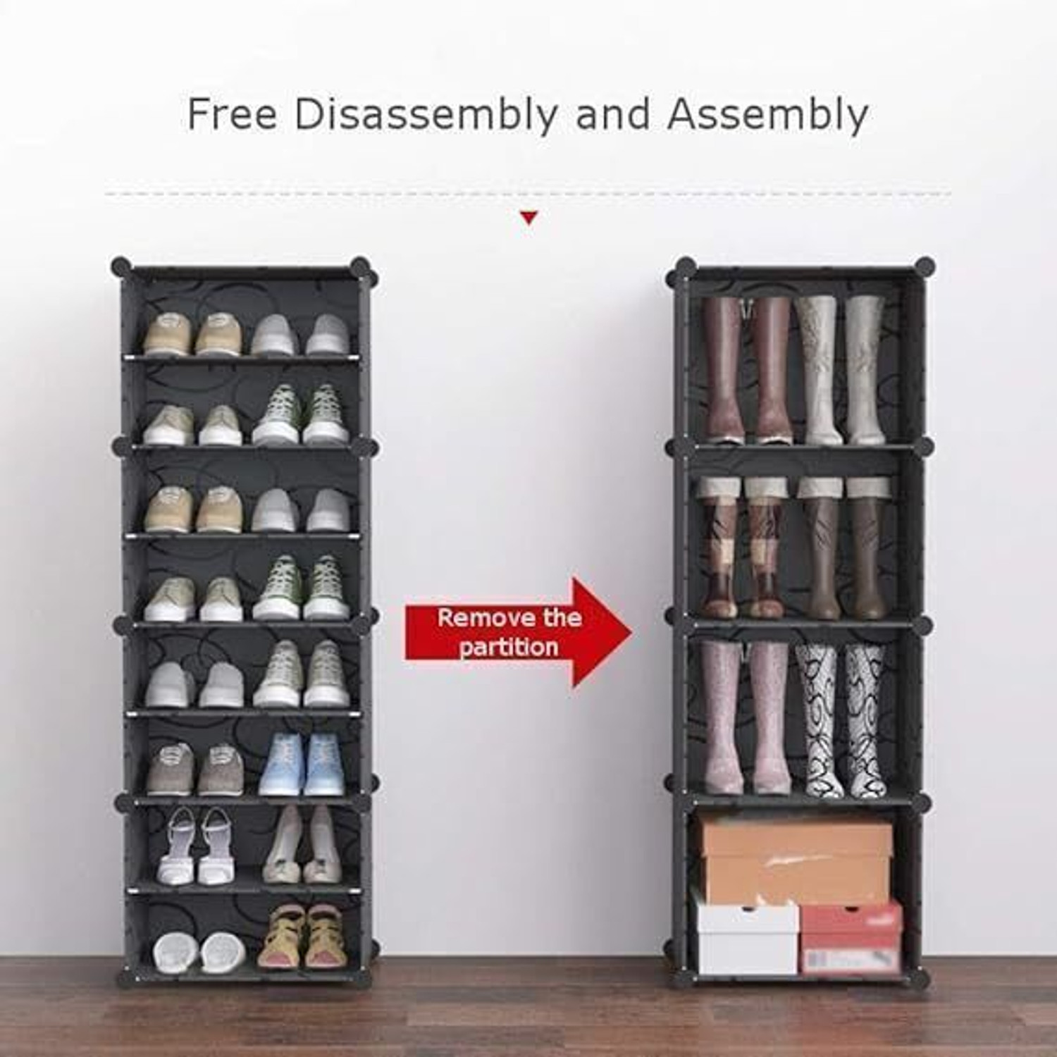 Image of LOOKNSNAP 5 Door 5 Shelf Plastic Metal Plastic Collapsible Shoe Stand Metal, Plastic Shoe Stand (Off White, 5 Shelves, DIY(Do-It-Yourself))