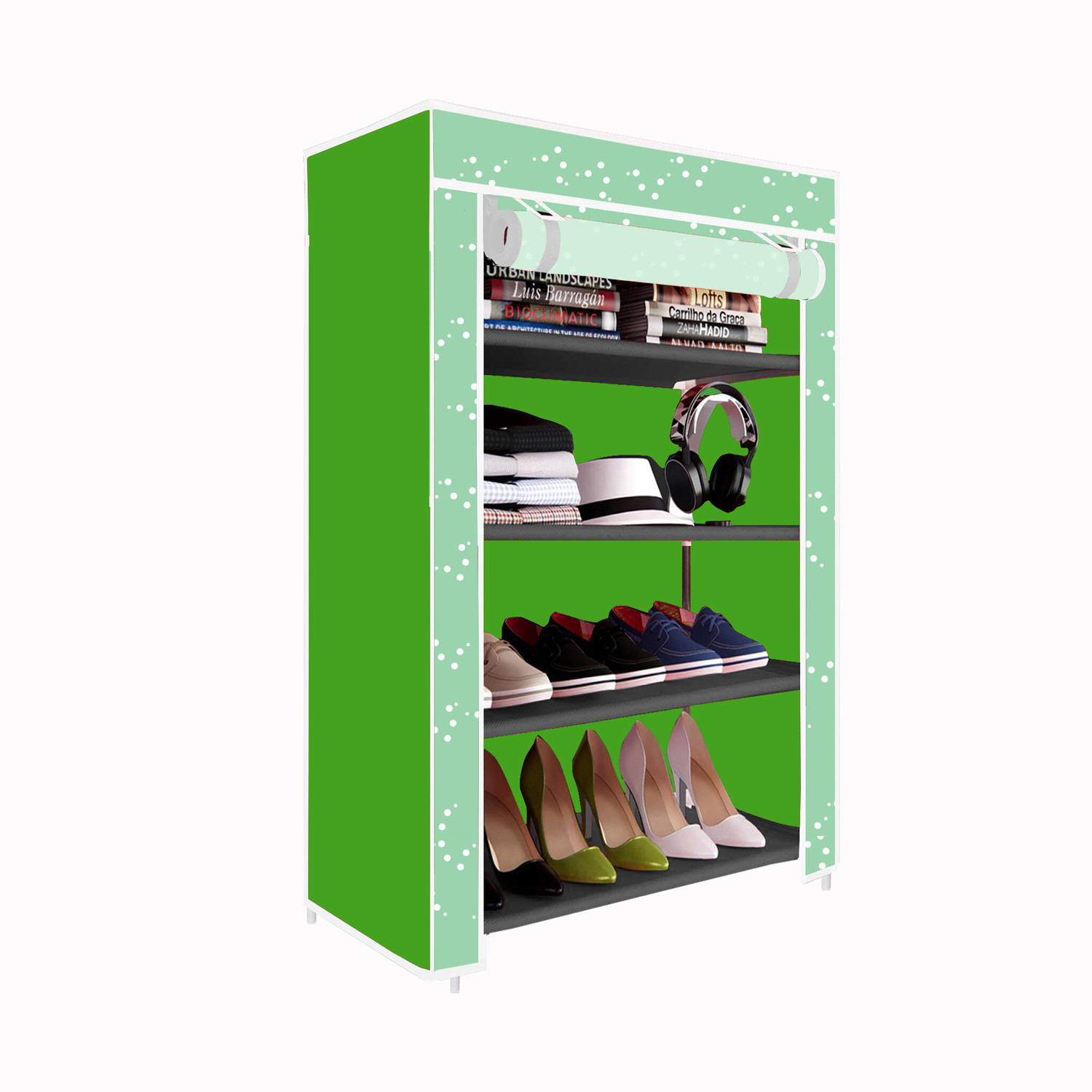 Image of LOOKNSNAP 4 Shelf Foldable Collapsible ShoeRack Metal, Plastic Shoe Stand (5-Green, 4 Shelves, DIY(Do-It-Yourself))