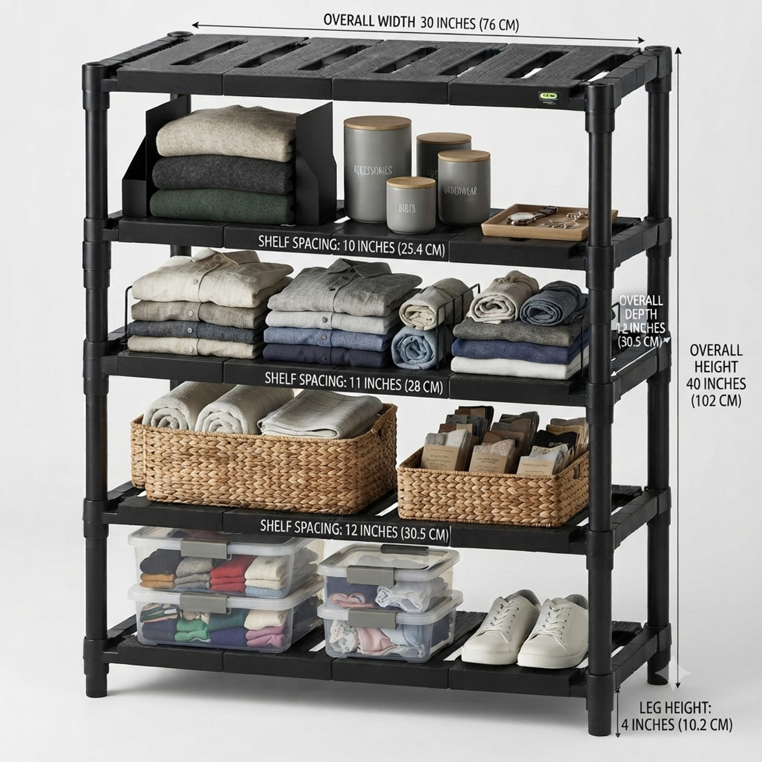 FurniGully Plastic Shoe Rack (BLACK, 4 Shelves, DIY(Do-It-Yourself)) - Image 1