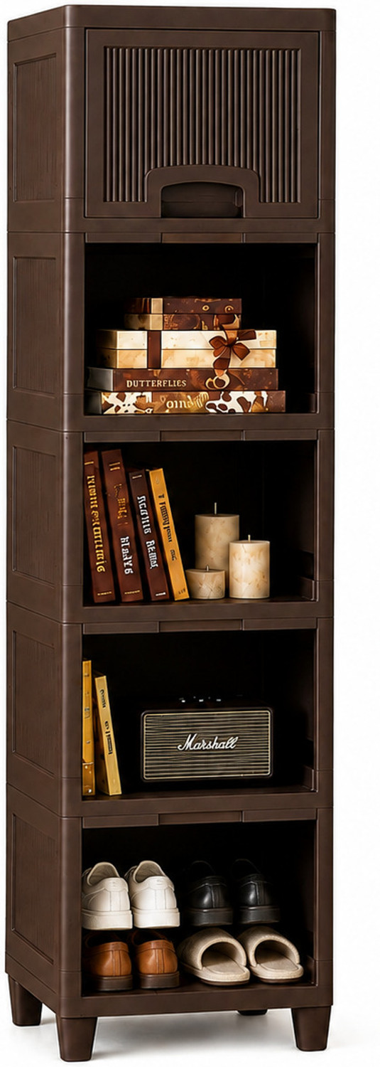 Image of BRANTOX Plastic Shoe Stand (Brown, 5 Shelves, DIY(Do-It-Yourself))