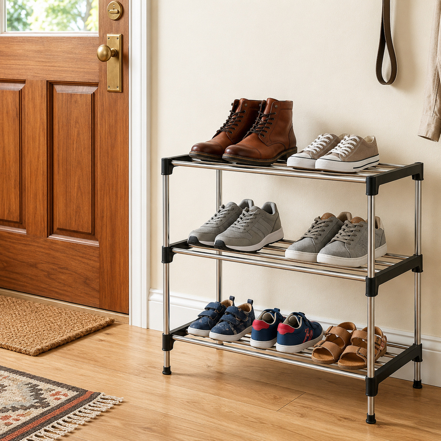 Image of Glostella 4 Layer Stainless steel stand for Shoes /Book /Clothes for home /bathroom Metal Shoe Stand (Yellow, 4 Shelves, DIY(Do-It-Yourself))