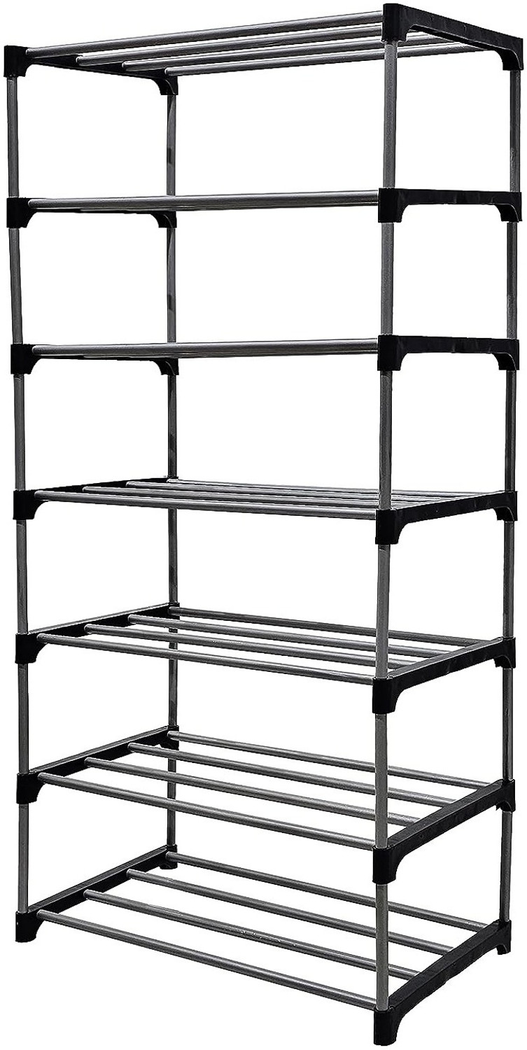 Image of PAffy 8 Door 16 Shelf Plastic Metal Plastic Collapsible Shoe Stand Metal Collapsible Shoe Stand (PINK, 16 Shelves, DIY(Do-It-Yourself))