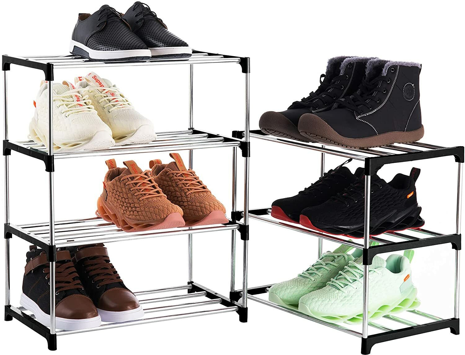 Image of RUSHIL WERE 3 Shelves Premium Metal and Durable, Easy to Assemble, Space Saving Shoe Rack Metal, Plastic Shoe Stand (Black, 3 Shelves, DIY(Do-It-Yourself))