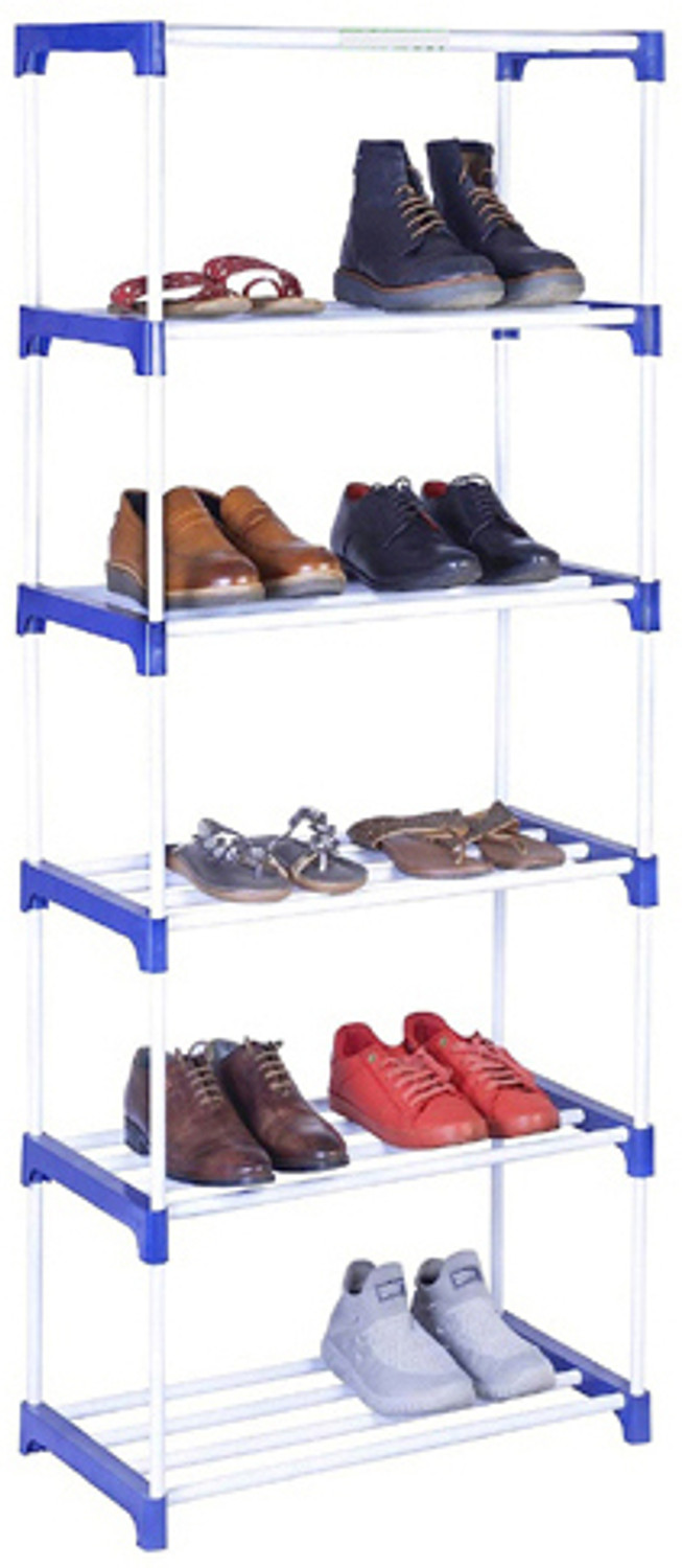Image of byte 6 Step Shoe Rack Plastic And PVC Plastic Collapsible Shoe Stand Plastic Collapsible Shoe Stand (Blue, 6 Shelves, DIY(Do-It-Yourself))