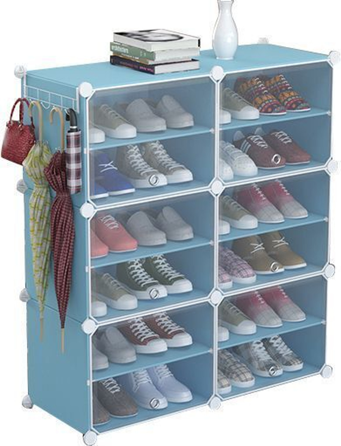 Image of LOOKNSNAP 6 Door 12 Shelf Plastic Metal Plastic Collapsible Shoe Stand Metal, Plastic Shoe Stand (SKY BLUE, 12 Shelves, DIY(Do-It-Yourself))