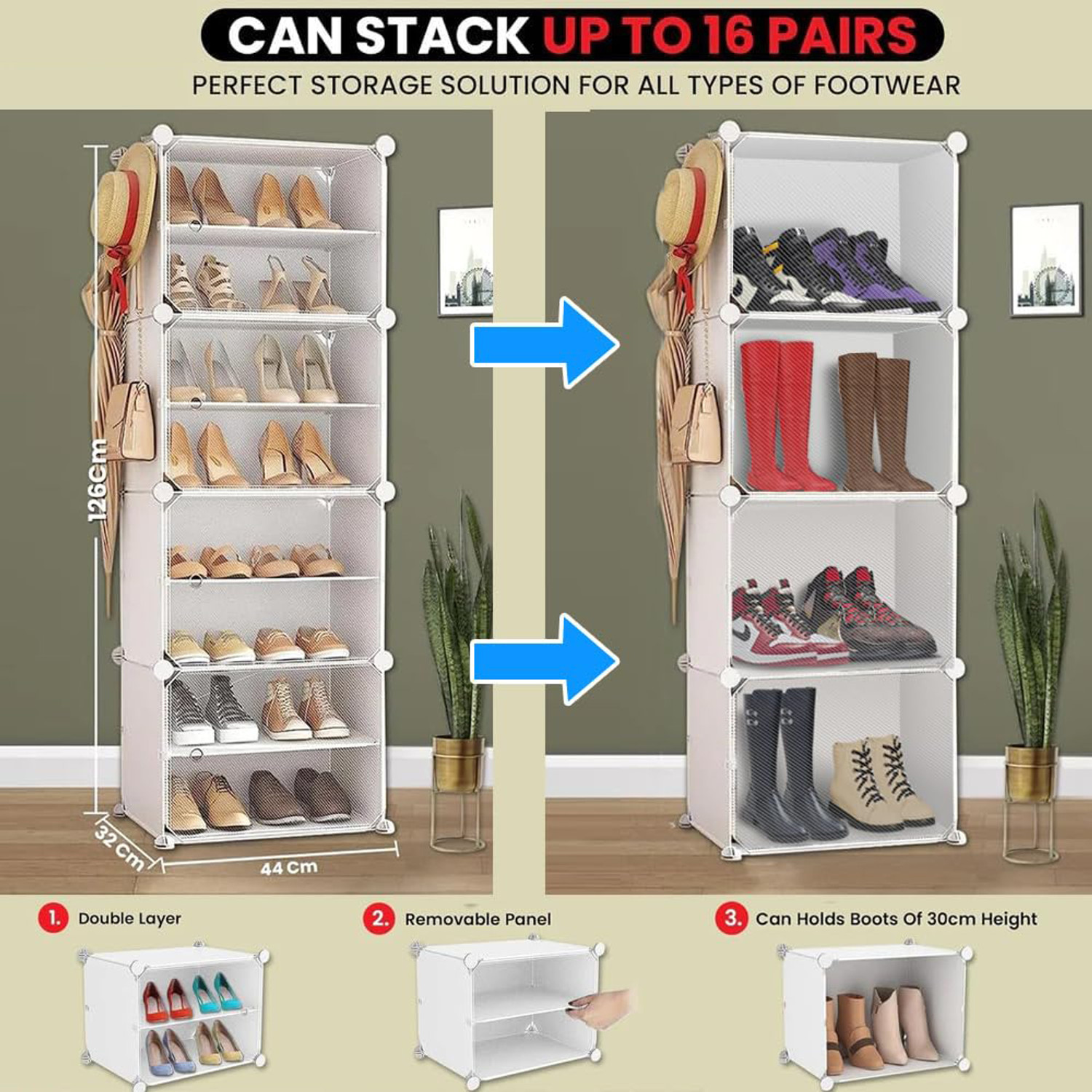 Image of FORMONIX 7-Shelf-4-Door Plastic Cupboard Shoe Rack Plastic, Metal Collapsible Shoe Stand (B4-White, 7 Shelves, DIY(Do-It-Yourself))
