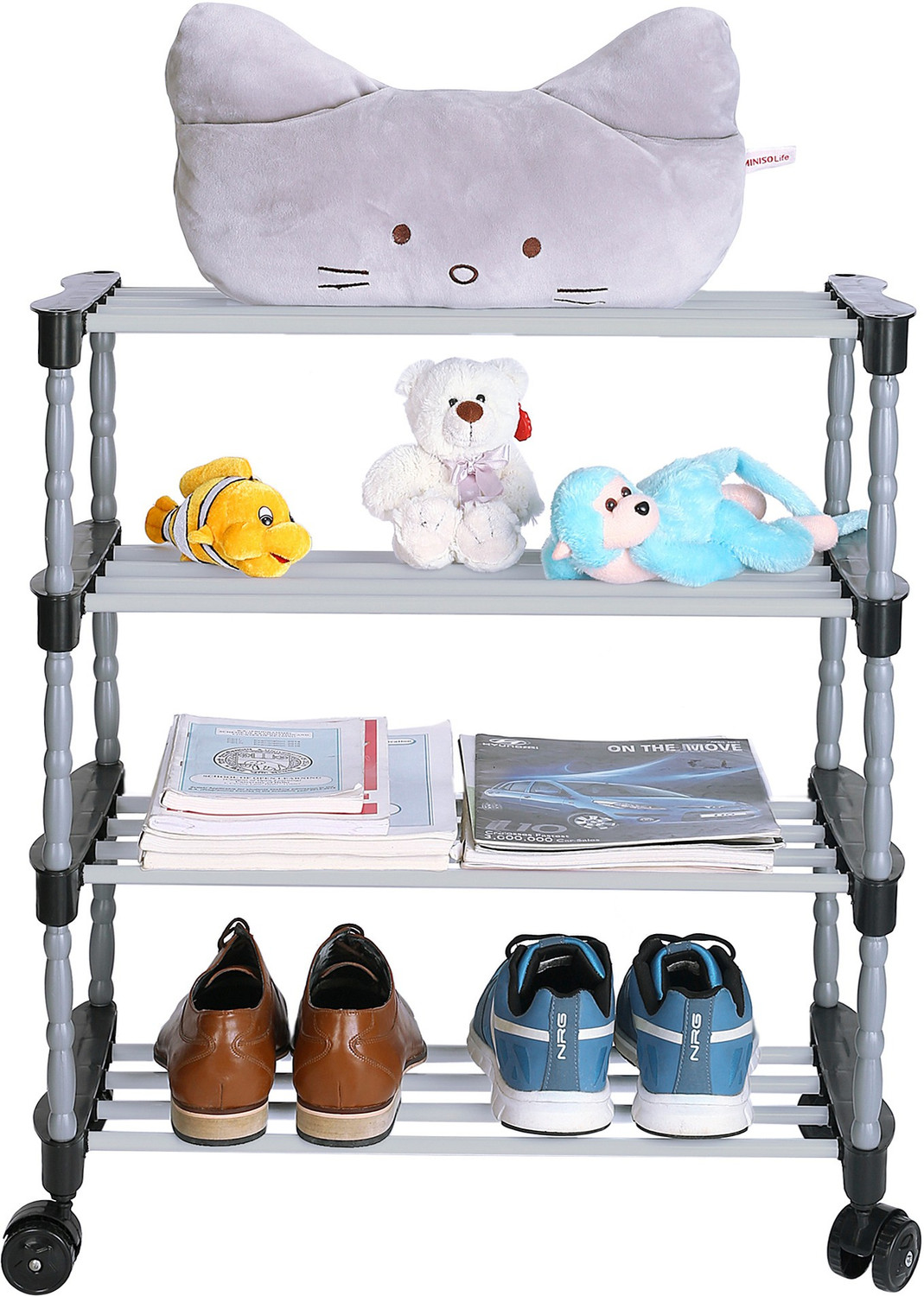 Image of Glostella 4 Layer Stainless steel stand for Shoes /Book /Clothes for home /bathroom Metal Shoe Stand (Yellow, 4 Shelves, DIY(Do-It-Yourself))
