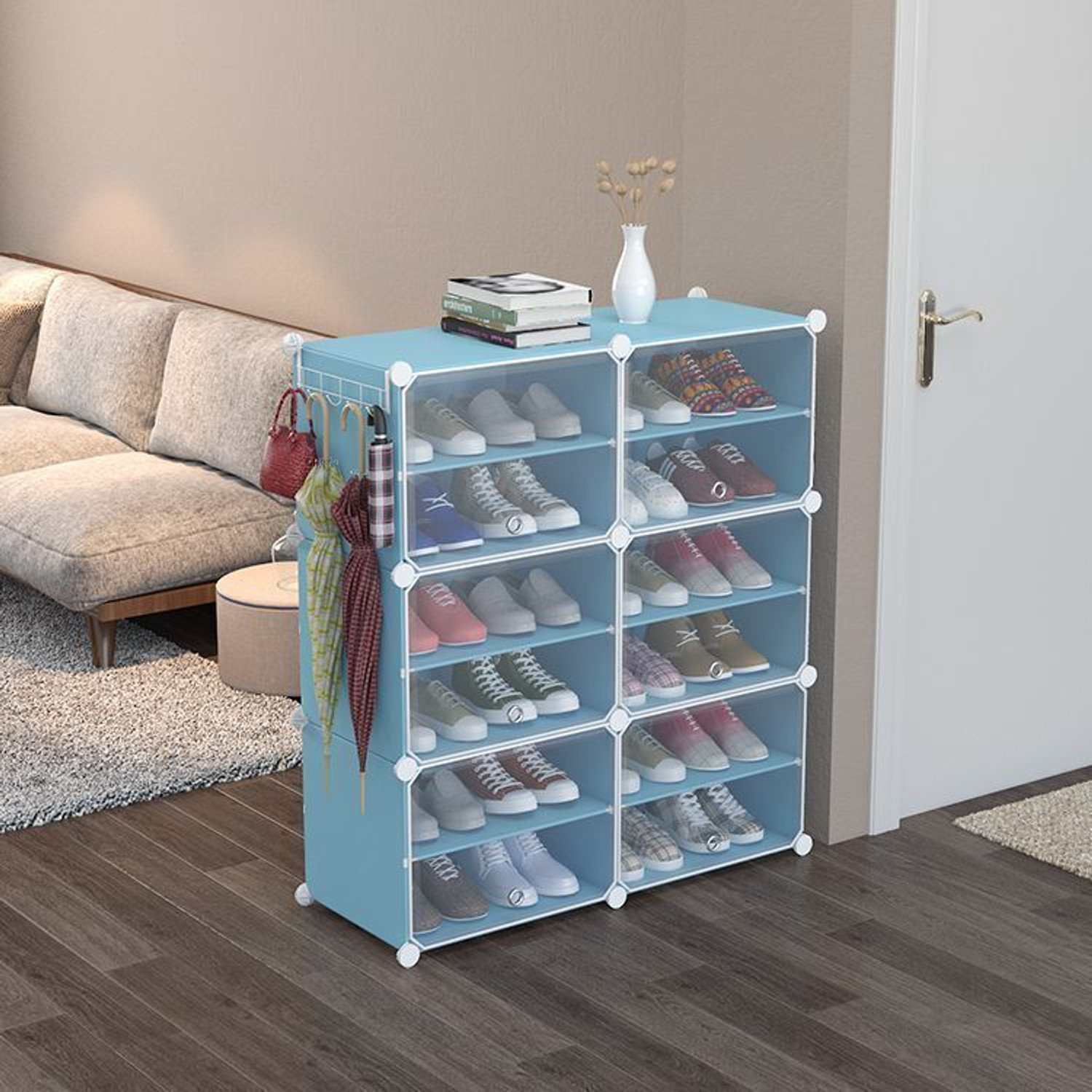 Image of LOOKNSNAP 6 Door 12 Shelf Plastic Metal Plastic Collapsible Shoe Stand Metal, Plastic Shoe Stand (SKY BLUE, 12 Shelves, DIY(Do-It-Yourself))