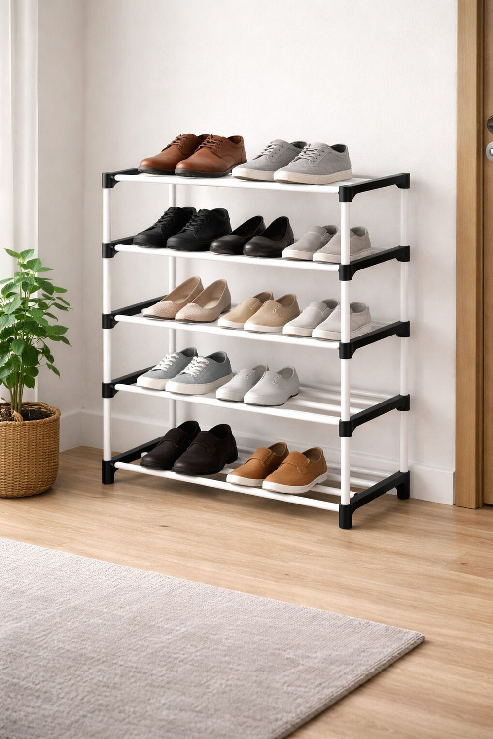 Image of YASHVI Plastic Shoe Stand (Plastic Material, black, 4 Shelves, DIY(Do-It-Yourself))
