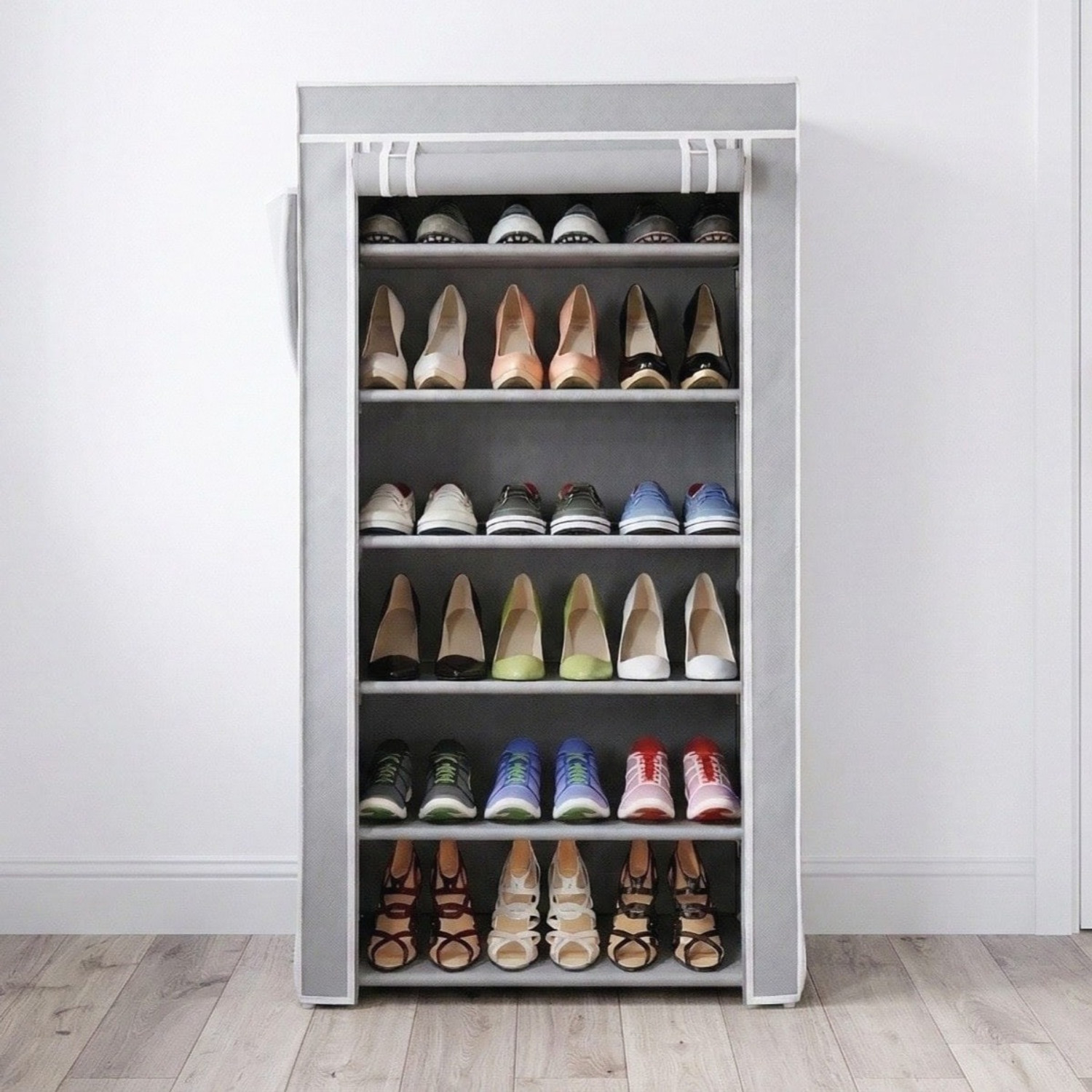 Image of RKE Storage Rack 4 Layers Plastic Collapsible Shoe Stand (Tray rack 4 row., 4 Shelves, DIY(Do-It-Yourself))