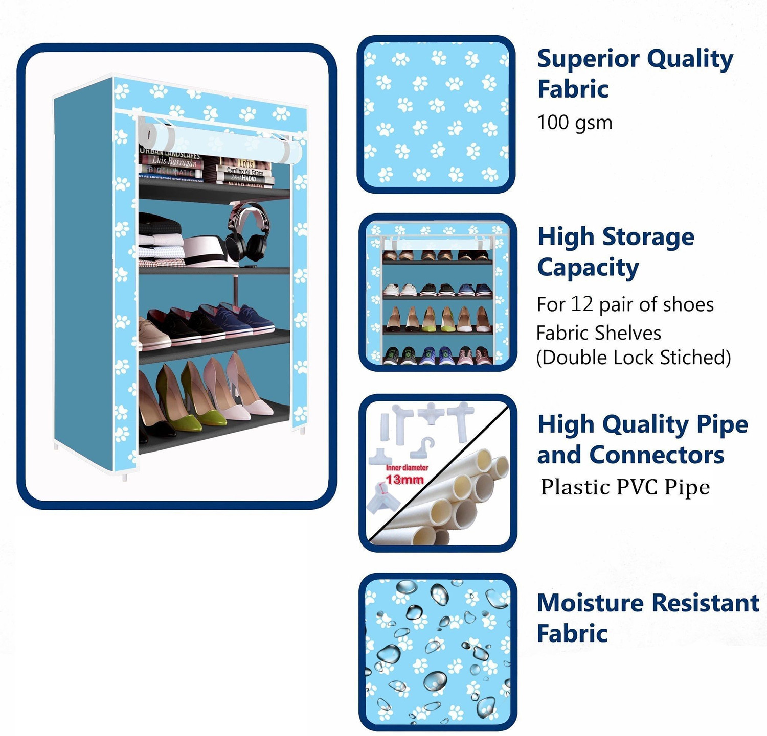 Image of YASHVI Plastic Shoe Stand (S16 27 Sky Blue(A4), 4 Shelves, DIY(Do-It-Yourself))