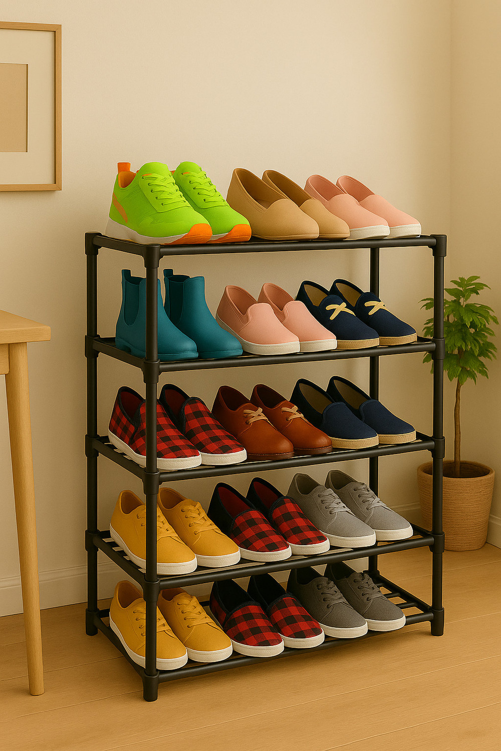 Image of RUSHIL WERE 3 Shelves Premium Metal and Durable, Easy to Assemble, Space Saving Shoe Rack Metal, Plastic Shoe Stand (Black, 3 Shelves, DIY(Do-It-Yourself))