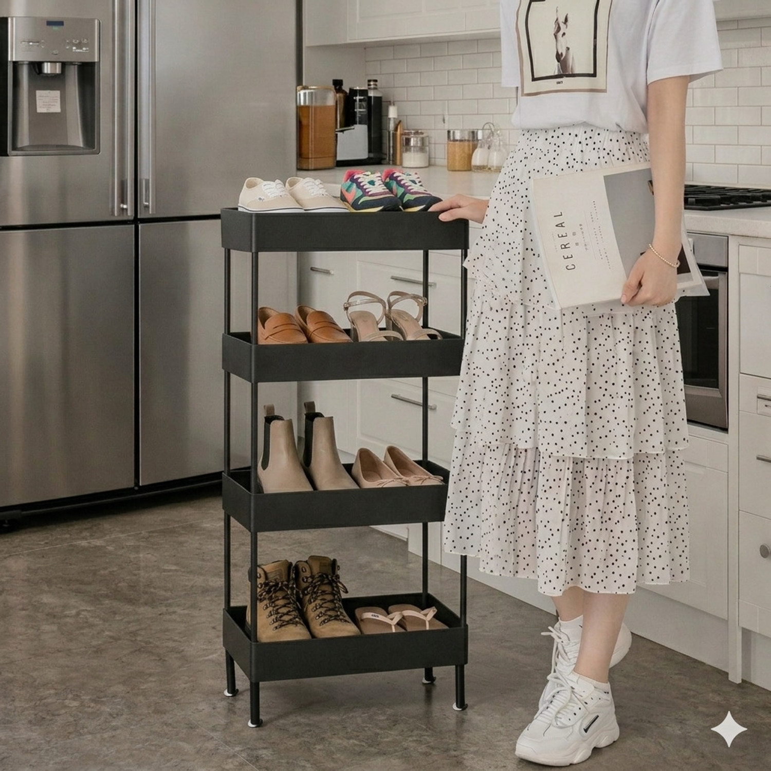 Image of RKE Storage Rack 4 Layers Plastic Collapsible Shoe Stand (Tray rack 4 row., 4 Shelves, DIY(Do-It-Yourself))