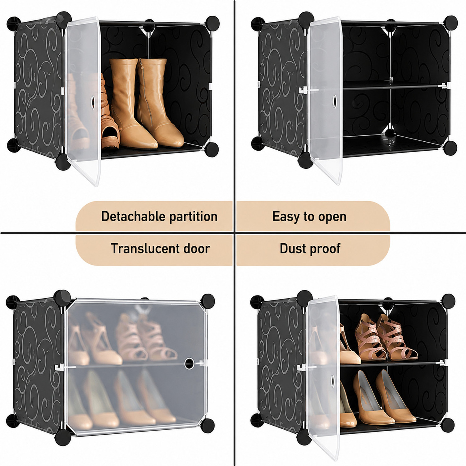 Image of Hayosha 12-Shelf-6-Door Plastic Cubort Shoe Rack Metal, Plastic Collapsible Shoe Stand (18|Black, 18 Shelves, DIY(Do-It-Yourself))