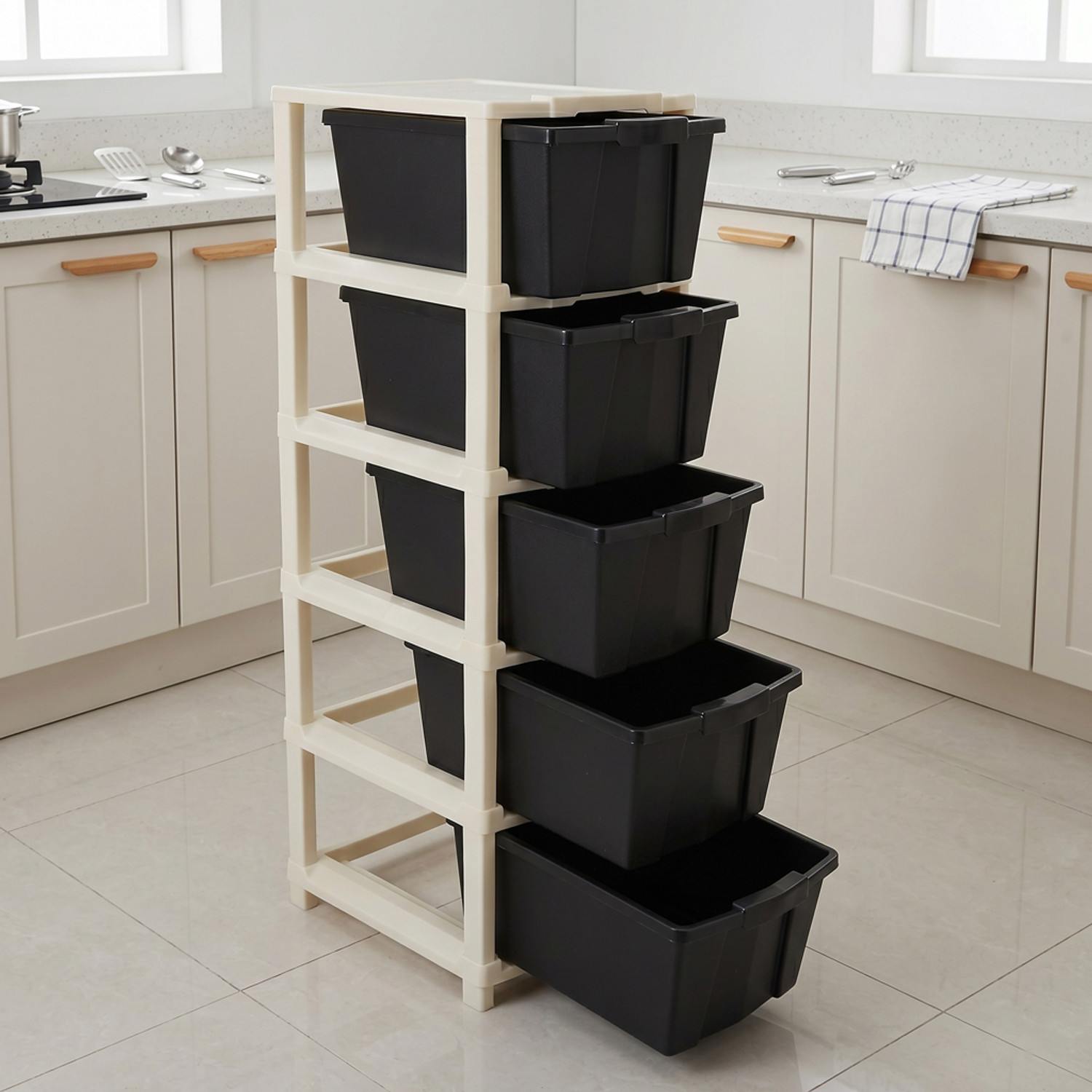 Image of RKE Storage Rack 4 Layers Plastic Collapsible Shoe Stand (Tray rack 4 row., 4 Shelves, DIY(Do-It-Yourself))