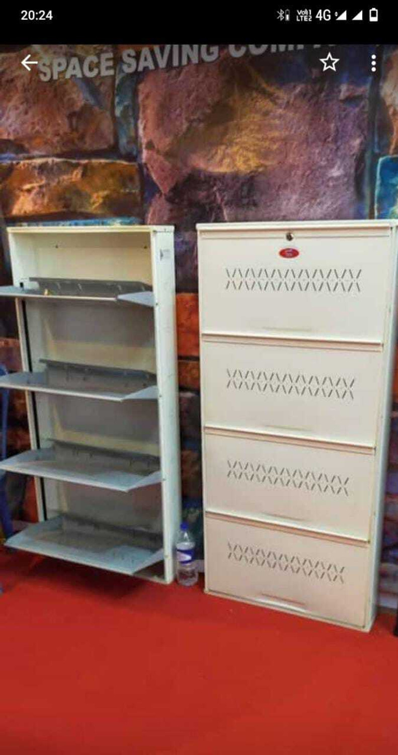 Image of KRUGER Metal Shoe Rack (Cream and Grey, 5 Shelves, Pre-assembled)