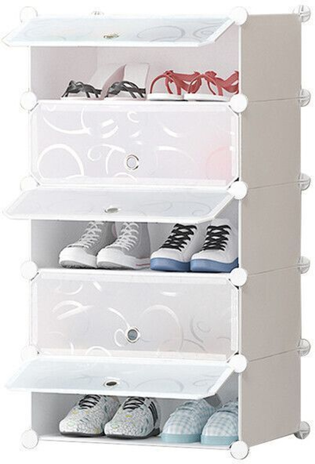 Image of LOOKNSNAP 5 Door 5 Shelf Plastic Metal Plastic Collapsible Shoe Stand Metal, Plastic Shoe Stand (Off White, 5 Shelves, DIY(Do-It-Yourself))