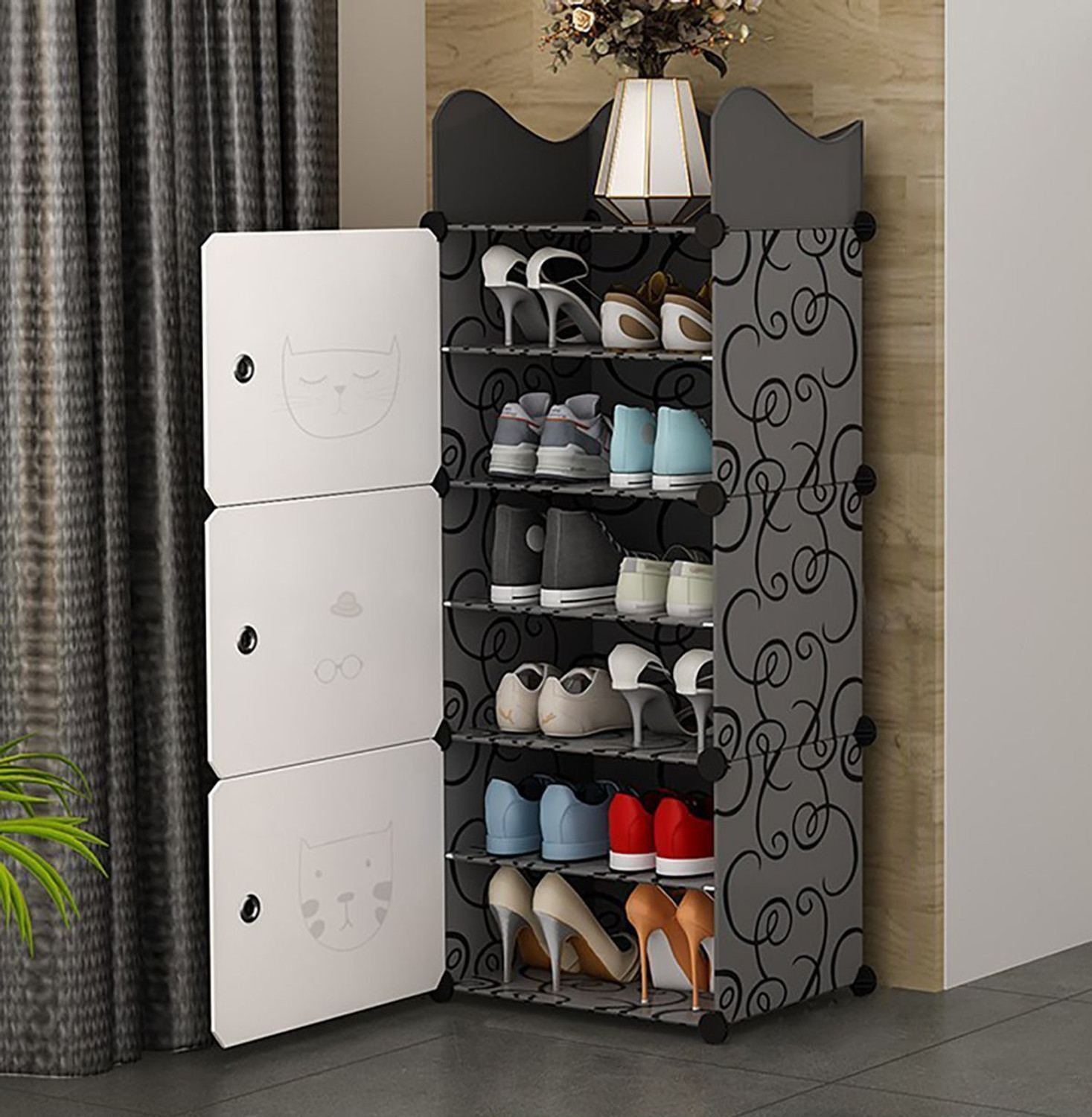Image of PYXBE 10-Door-10-Shelf Plastic Shoe Rack Storage Organizer for Home BedroomBalcony Plastic Shoe Rack (10-Door-10-Shelf, 10 Shelves, DIY(Do-It-Yourself))