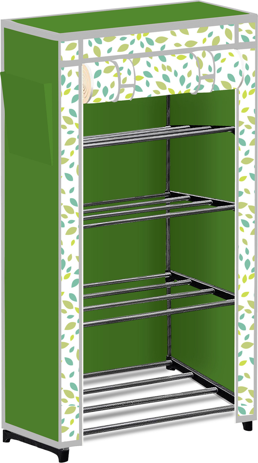 Image of Styleys 4 Tier Foldable Shoe Rack - Space Saver, Universal for Entry, Bedroom & Balcony Metal Collapsible Shoe Stand (Leaf Modern Printed(A4), 4 Shelves, DIY(Do-It-Yourself))