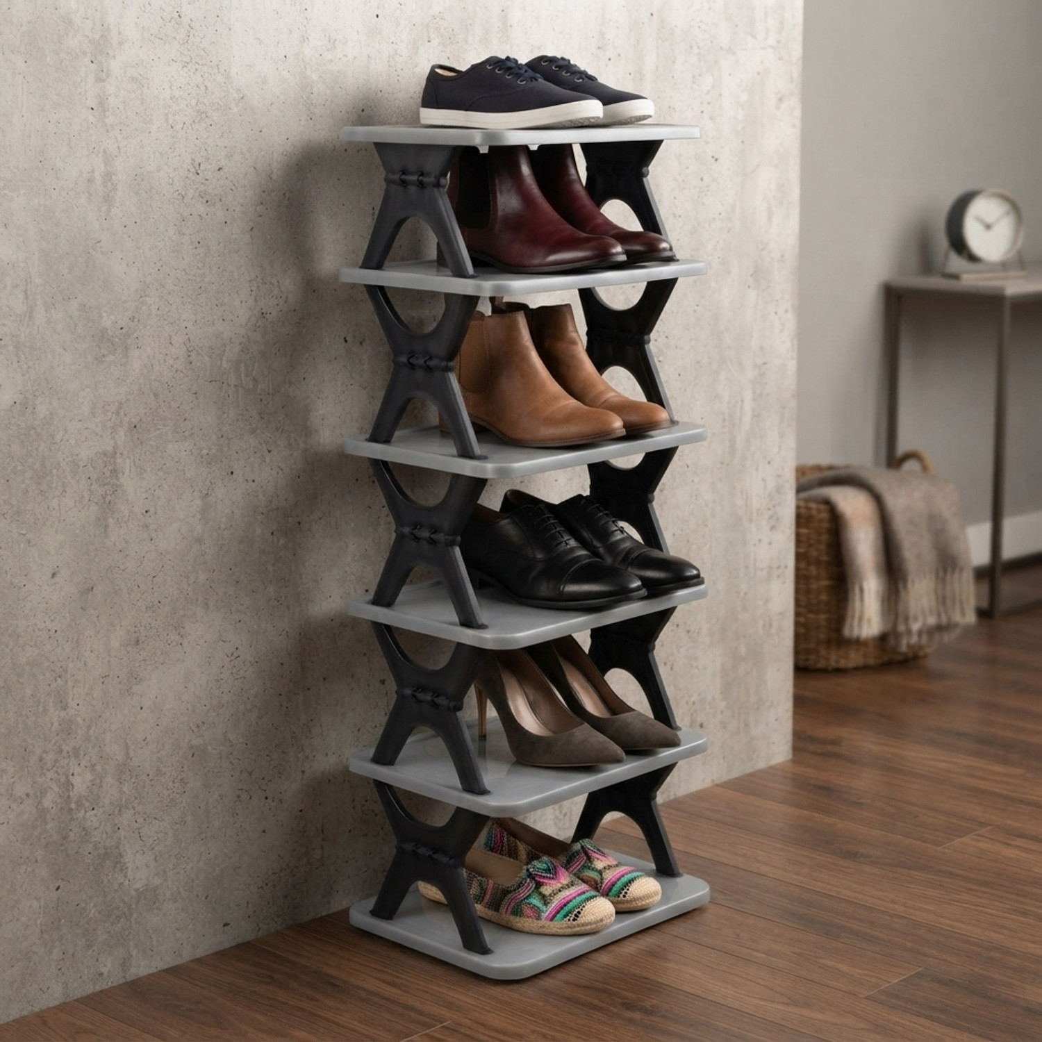 Image of Nilkamal Freedom Mini 09 (FMSC09) Sandy & Dark Brown Plastic Shoe Rack (Sandy and Dark Brown, 3 Shelves, DIY(Do-It-Yourself))