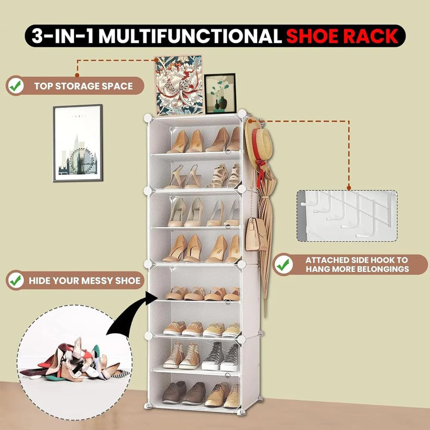 Image of FORMONIX 7-Shelf-4-Door Plastic Cupboard Shoe Rack Plastic, Metal Collapsible Shoe Stand (B4-White, 7 Shelves, DIY(Do-It-Yourself))