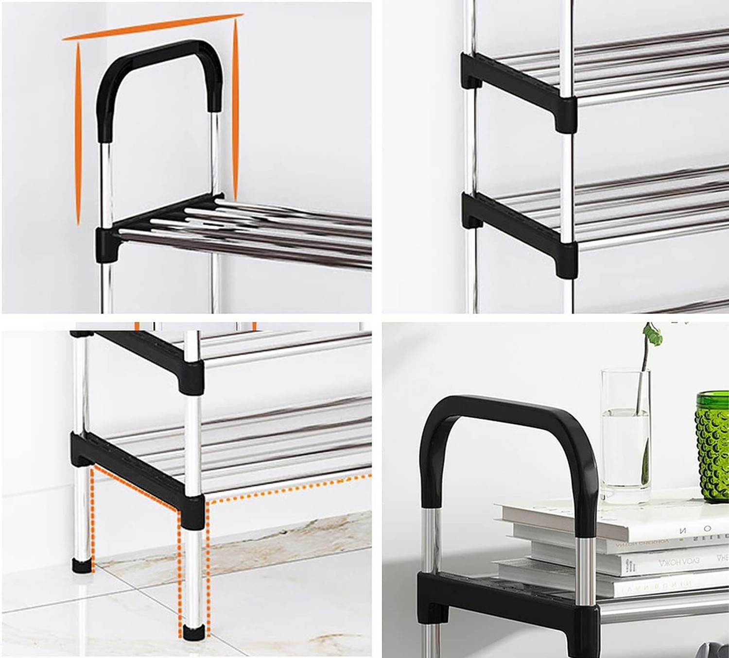 Image of VIKNORT 5-Layer Carbon Steel Black Shoestand Metal Collapsible Shoe Stand (BLACK, 5 Shelves, DIY(Do-It-Yourself))
