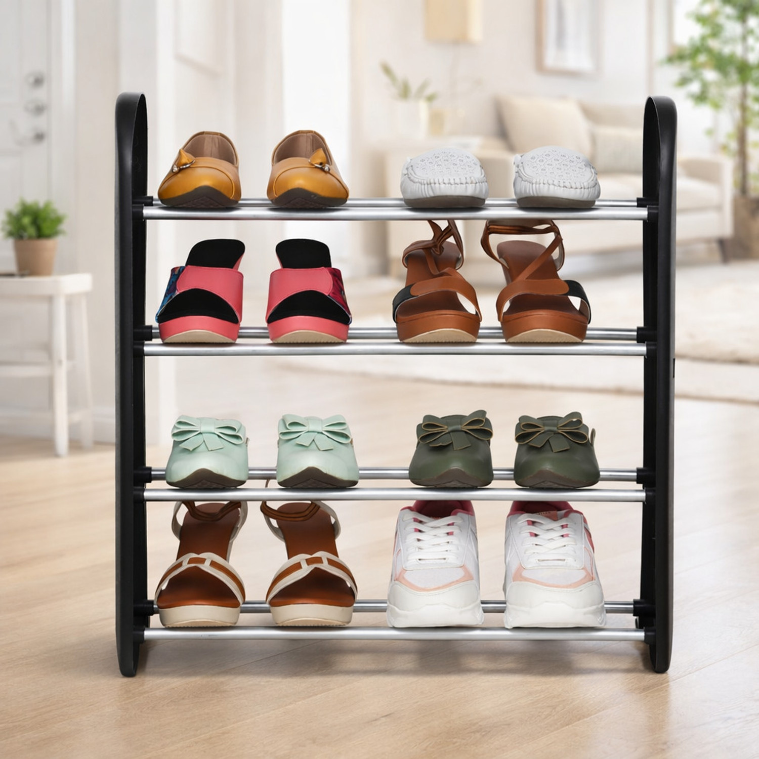 Image of MEZIRE 8 Door 16 Shelf Plastic Metal Plastic Collapsible Shoe Stand Metal, Plastic Shoe Stand (Off White, 16 Shelves, DIY(Do-It-Yourself))