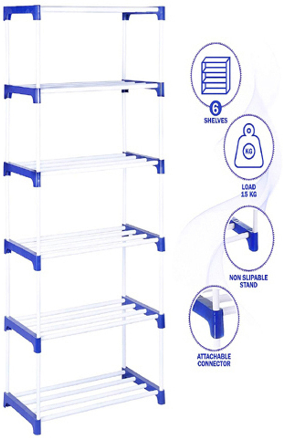 Image of byte 6 Step Shoe Rack Plastic And PVC Plastic Collapsible Shoe Stand Plastic Collapsible Shoe Stand (Blue, 6 Shelves, DIY(Do-It-Yourself))