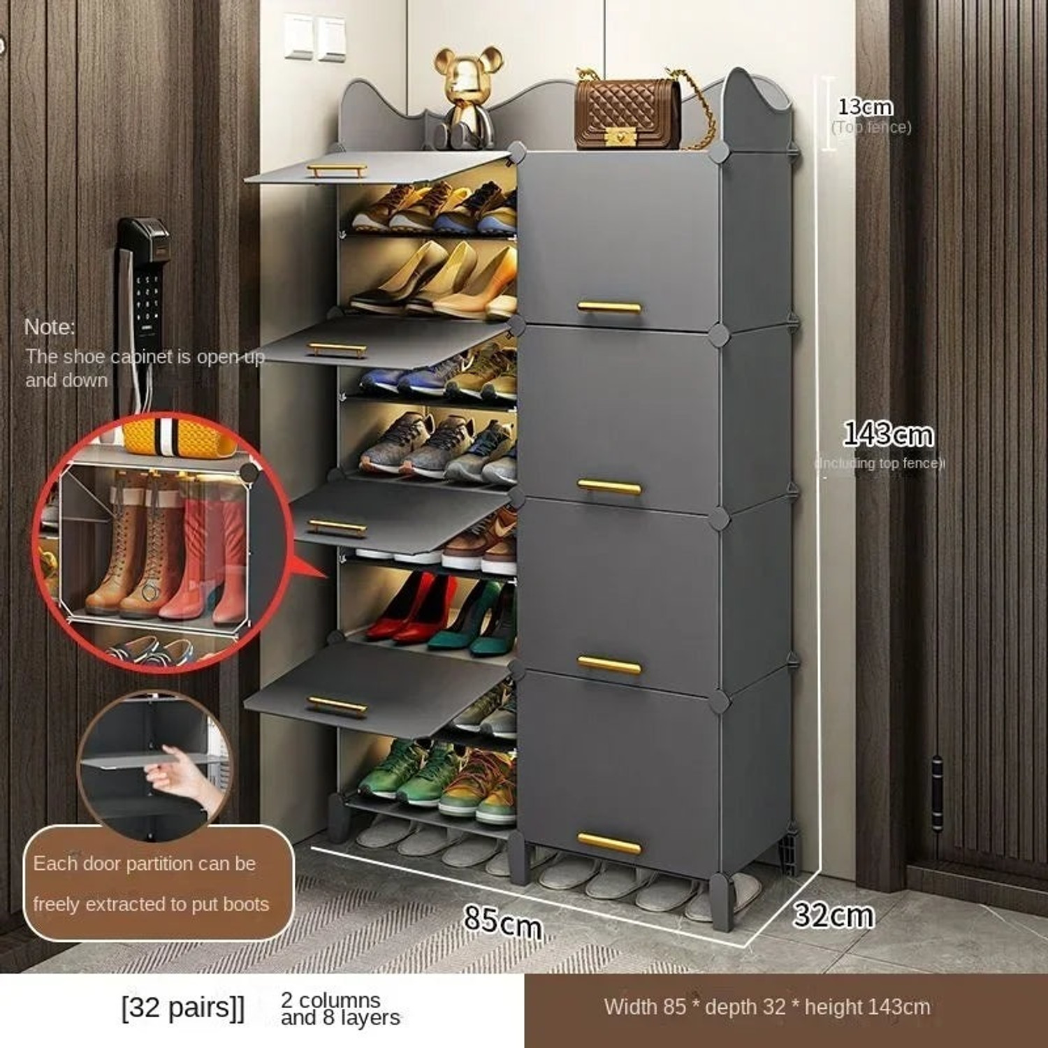 Image of FORMONIX 16-Shelves-8-Door Shoe, Multipurpose Storage Rack Plastic, Metal Collapsible Shoe Stand (HI1-Grey, 16 Shelves, DIY(Do-It-Yourself))