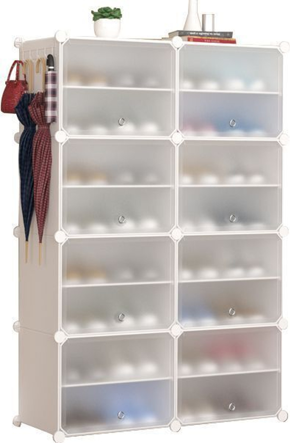 Image of MEZIRE 8 Door 16 Shelf Plastic Metal Plastic Collapsible Shoe Stand Metal, Plastic Shoe Stand (Off White, 16 Shelves, DIY(Do-It-Yourself))