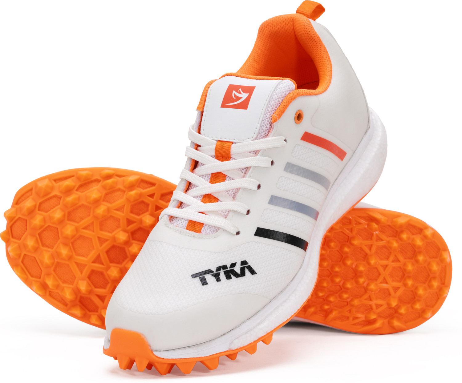 Image of TYKA Storm ETPU Studs Cricket Shoes for Men Sneakers For Unisex (Orange, White , 10)