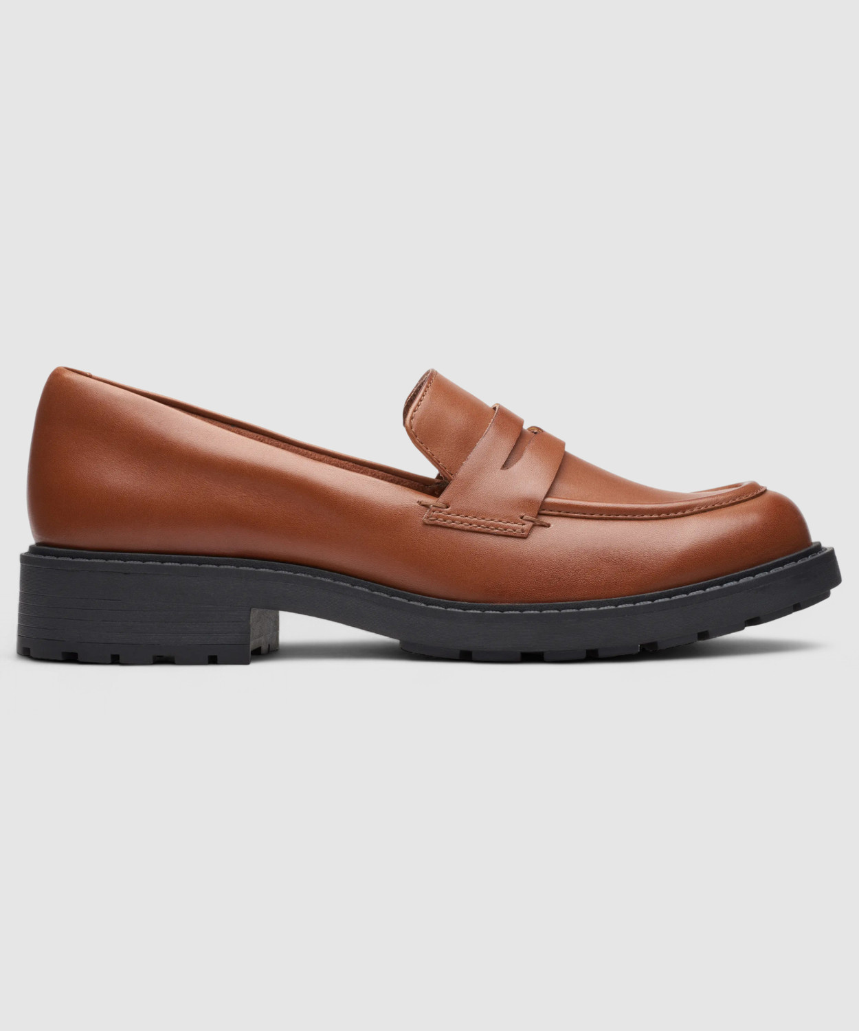Image of Clarks Orinoco2 Penny Dark Tan Lea For Women (Tan , 3.5)