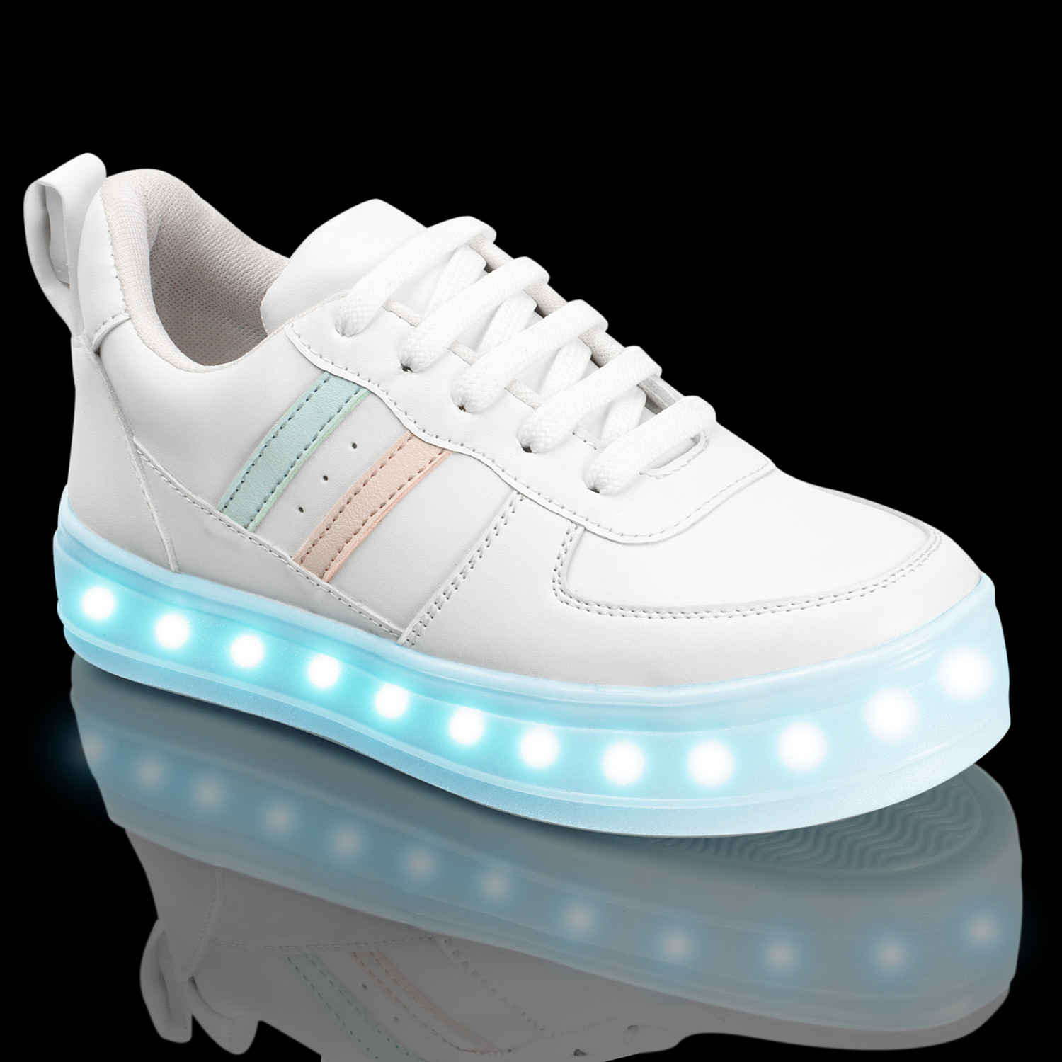 Image of VENDOZ RECHARGABLE WATERPROOF LED LIGHT PARTY SHOES WITH USB CHARGING CABLE FOR WOMEN Sneakers For Women (White, Multicolor , 3)