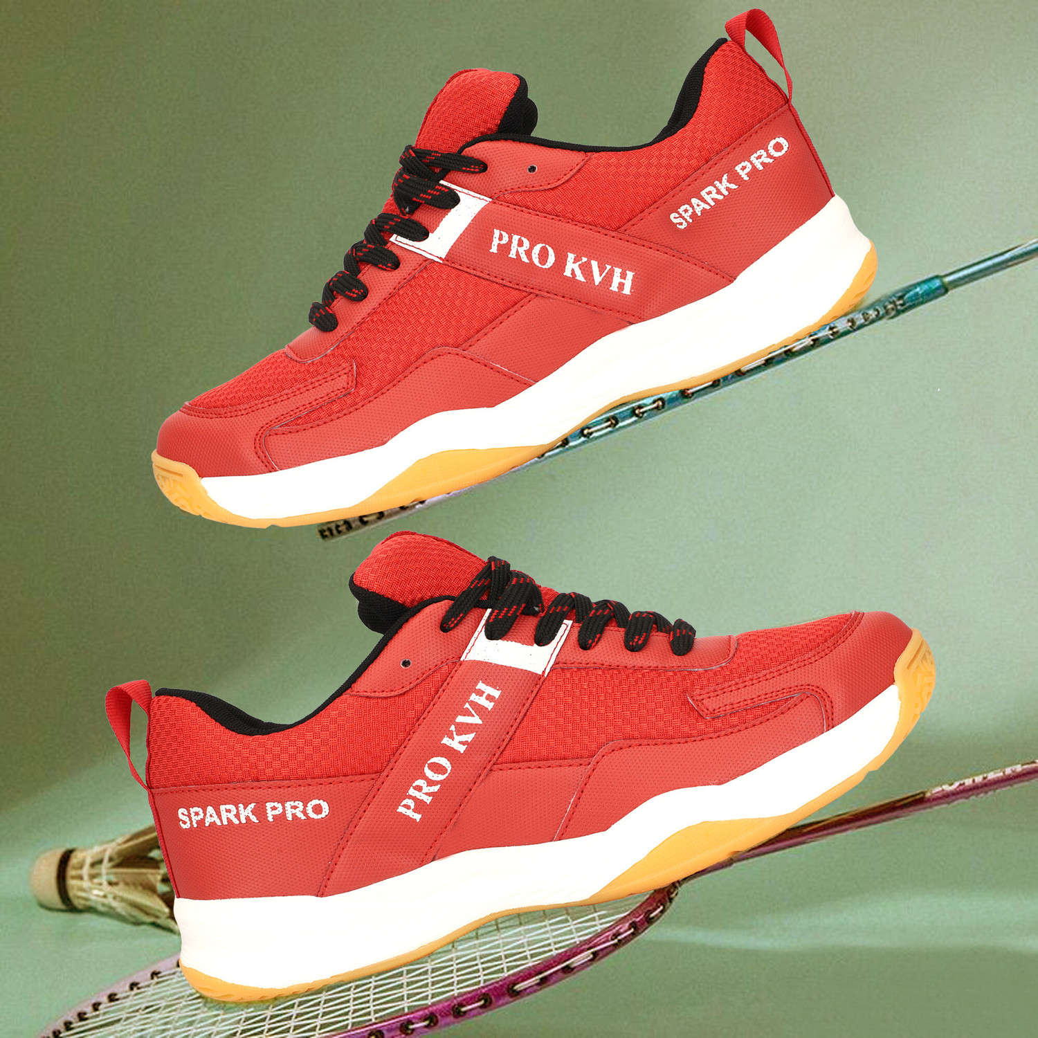 Image of PRO KVH Spark Pro Memory Foam Non-Marking Gum Sole Shoes Squash & Table Tenni Badminton Shoes For Men (Red , 7)