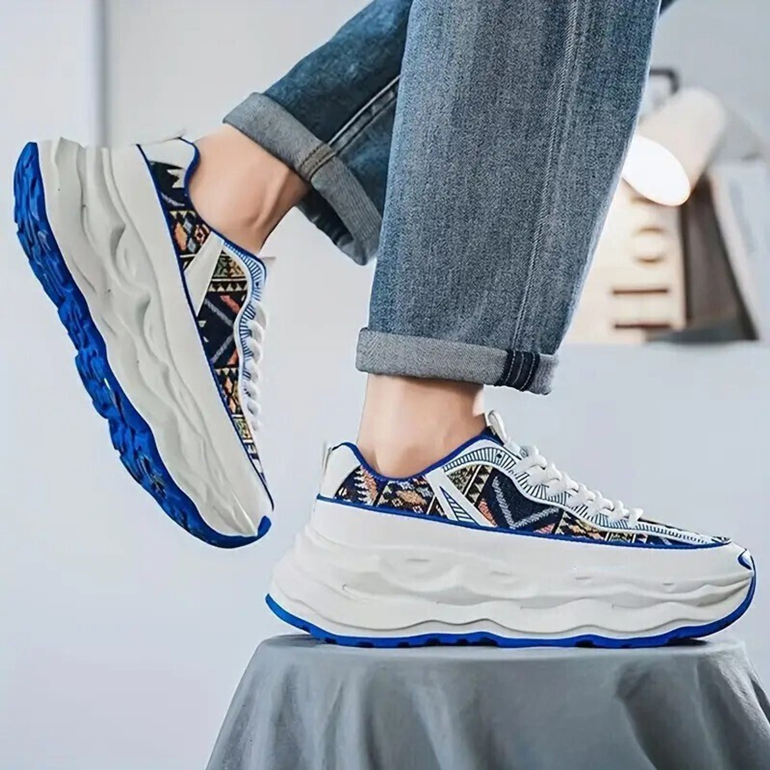 Image of Arivo Men's Chunky Sneaker Casual Sport Shoe With Thick Sole Walking Shoes For Men (Blue, White , 9)
