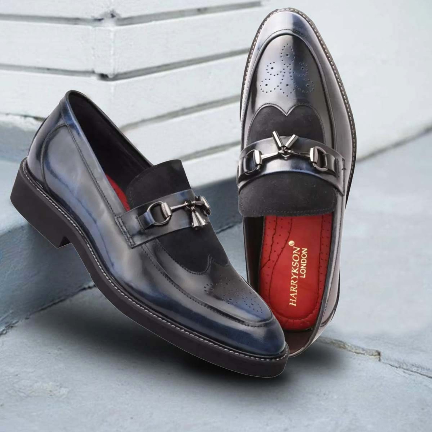 Image of Harrykson London CAMBERLEY Luxury Men's Genuine Leather Semi Casual Mocassin For Men (Navy , 6)