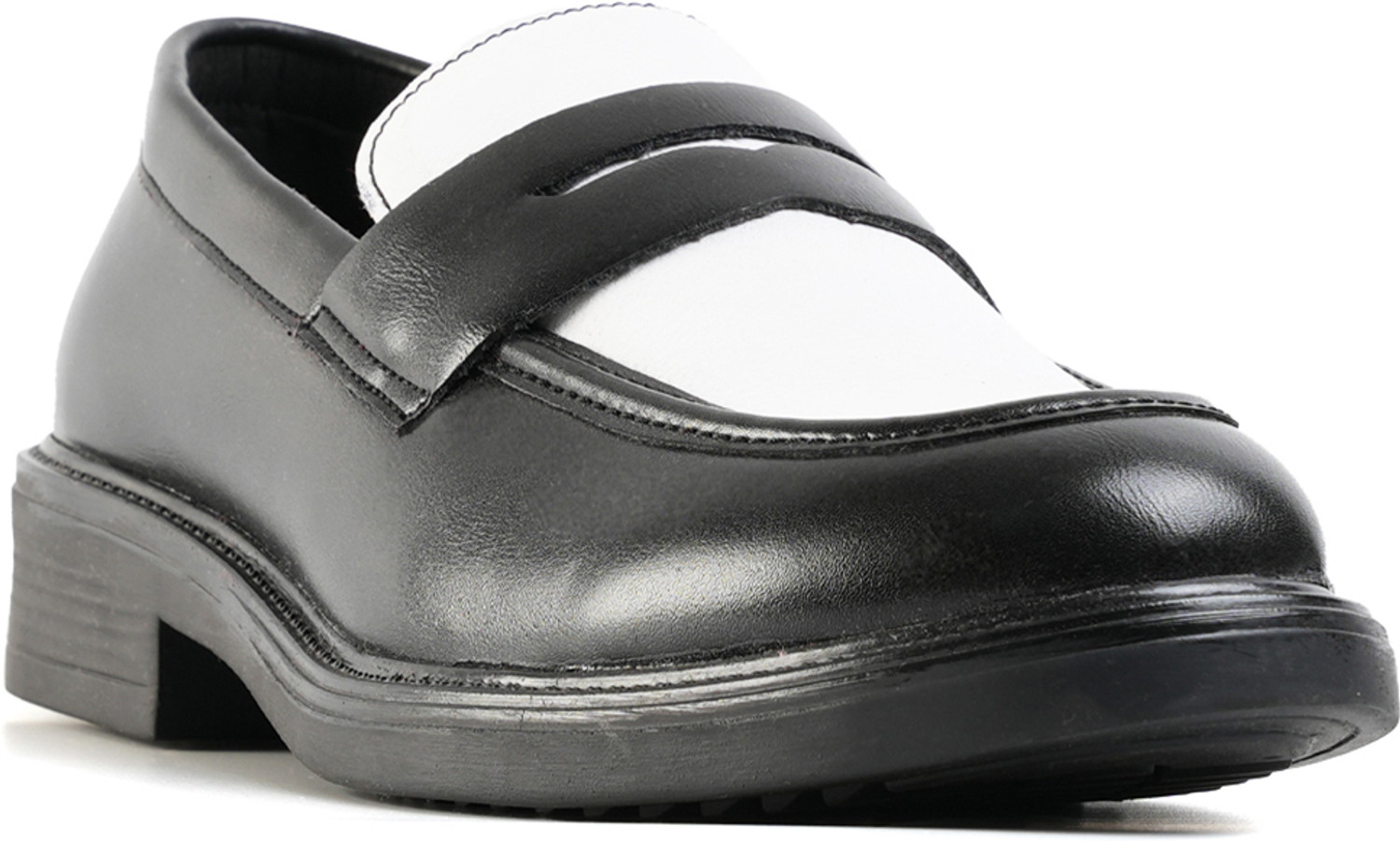 Image of Monkstory Cosmopolitan Contrast Penny Loafers - Black /White Loafers For Men (Black, White , 10)