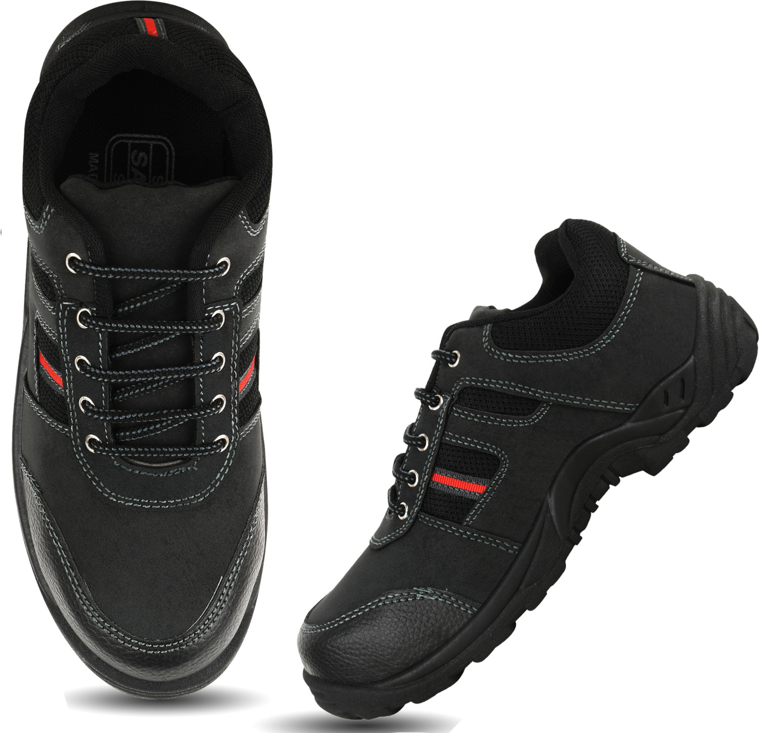Image of FOOT TRENDS PVC Safety shoes with steel toes for industrial, construction and warehouse use For Men (Black , 8)