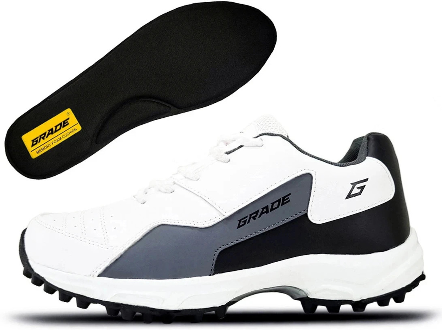 Image of BAS Vampire 001 CRICKET RUBBER STUD Cricket Shoes For Men (White, Black , 5)