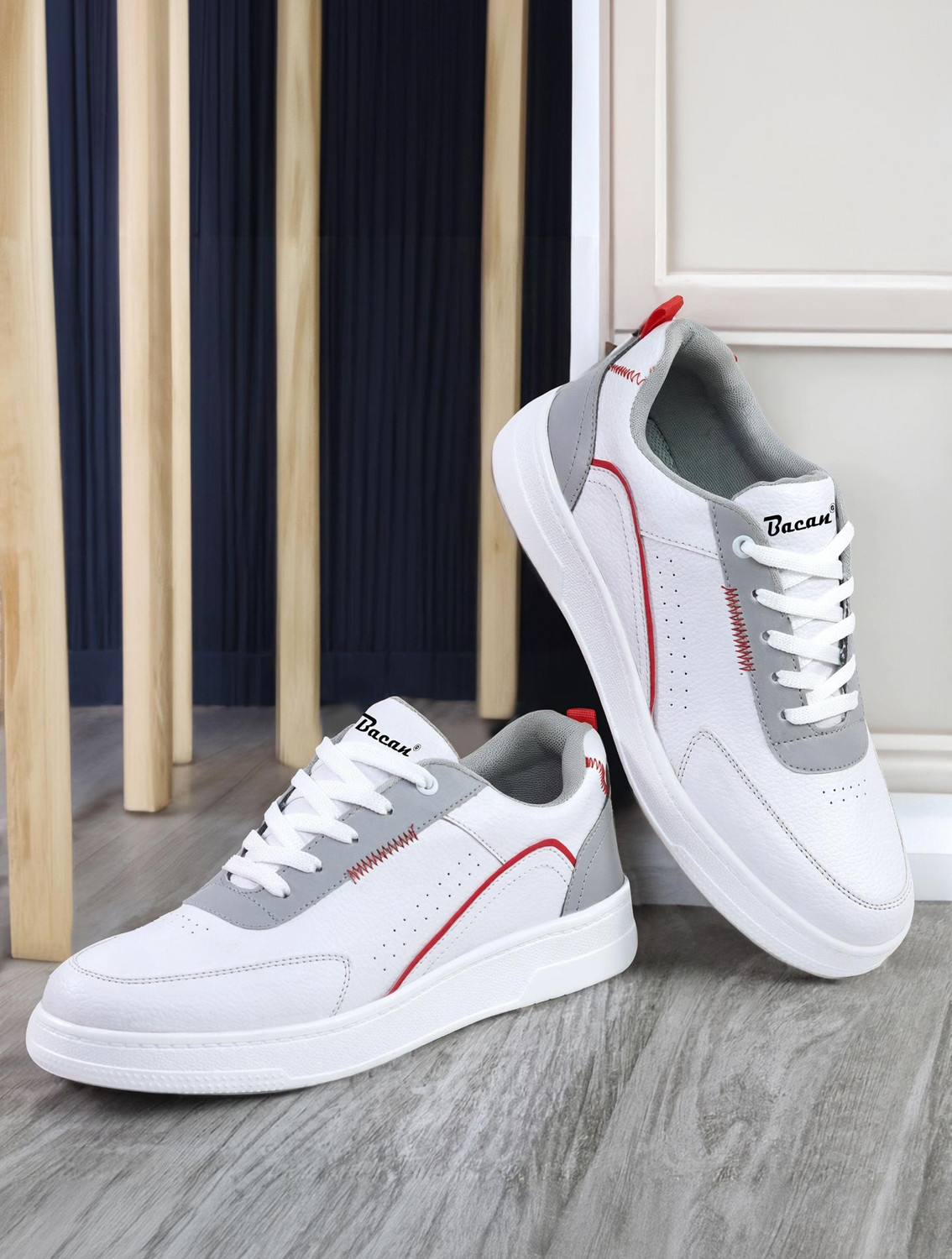 Image of Bacan Men's Premium Casual Sneakers | Stylish Lace-Up Shoes for Daily & Outdoor Wear Running Shoes For Men (Grey , 9)