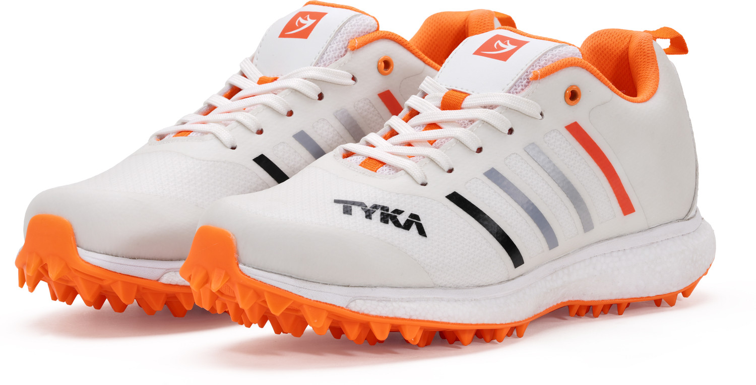 Image of TYKA Storm ETPU Studs Cricket Shoes for Men Sneakers For Unisex (Orange, White , 10)