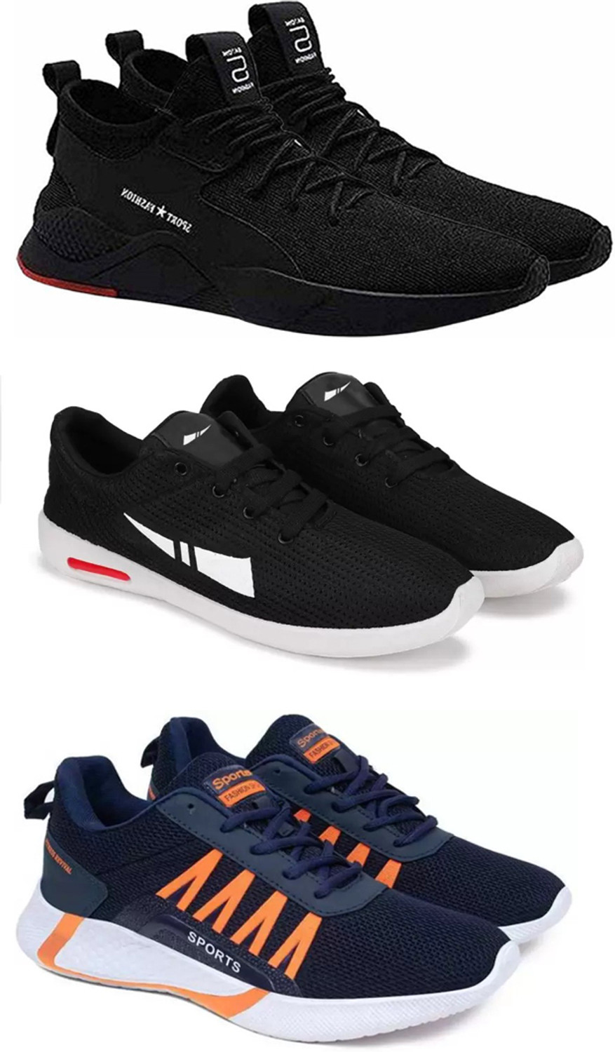 Image of Pennon Sport Shoe LaceUp Lightweight Multicolour Running Shoes For Men Pack Of 3 Running Shoes For Men (Multicolor , 10)