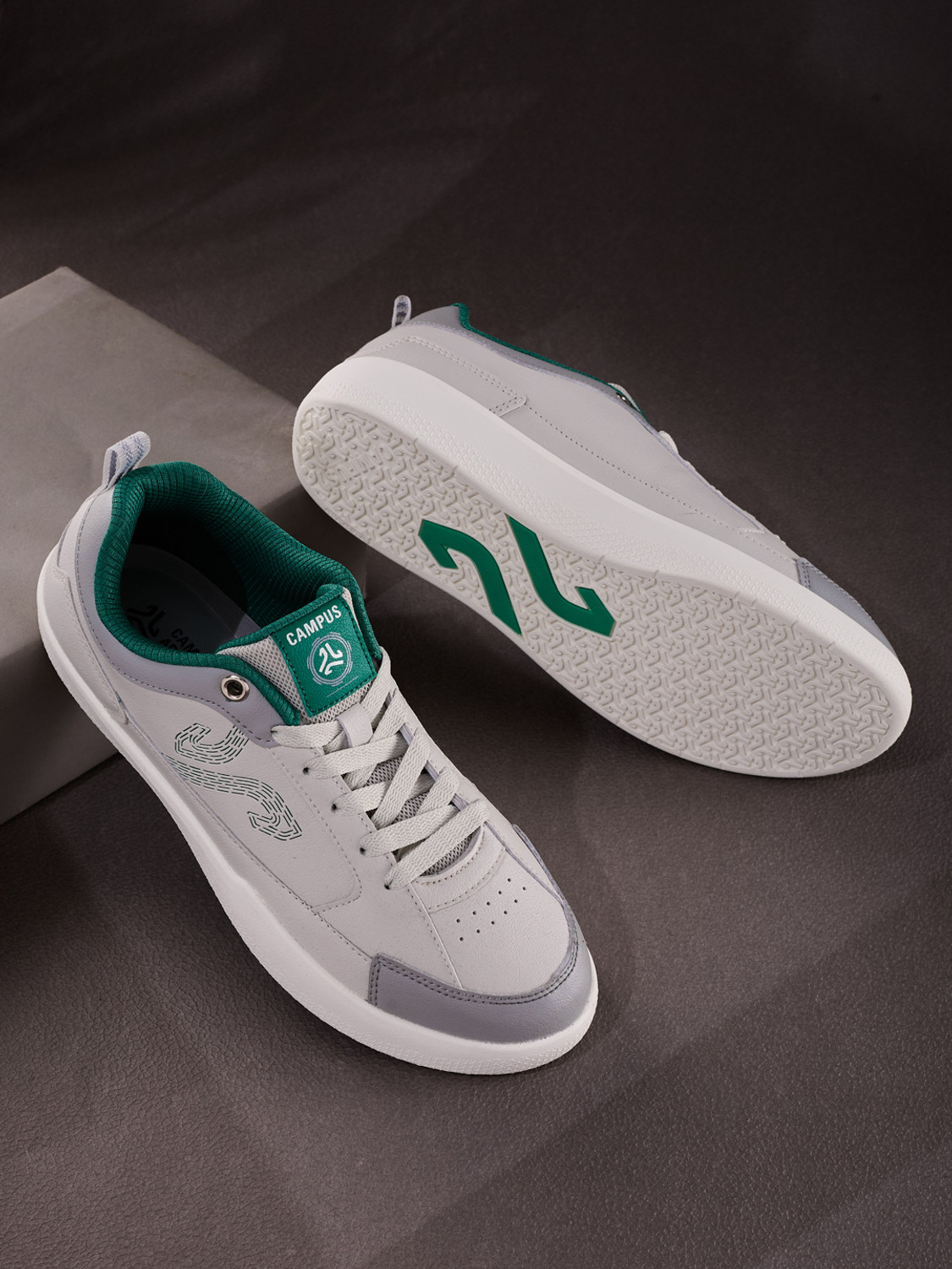 Image of CAMPUS RUSTLE Sneakers For Men (Green, White , 8)